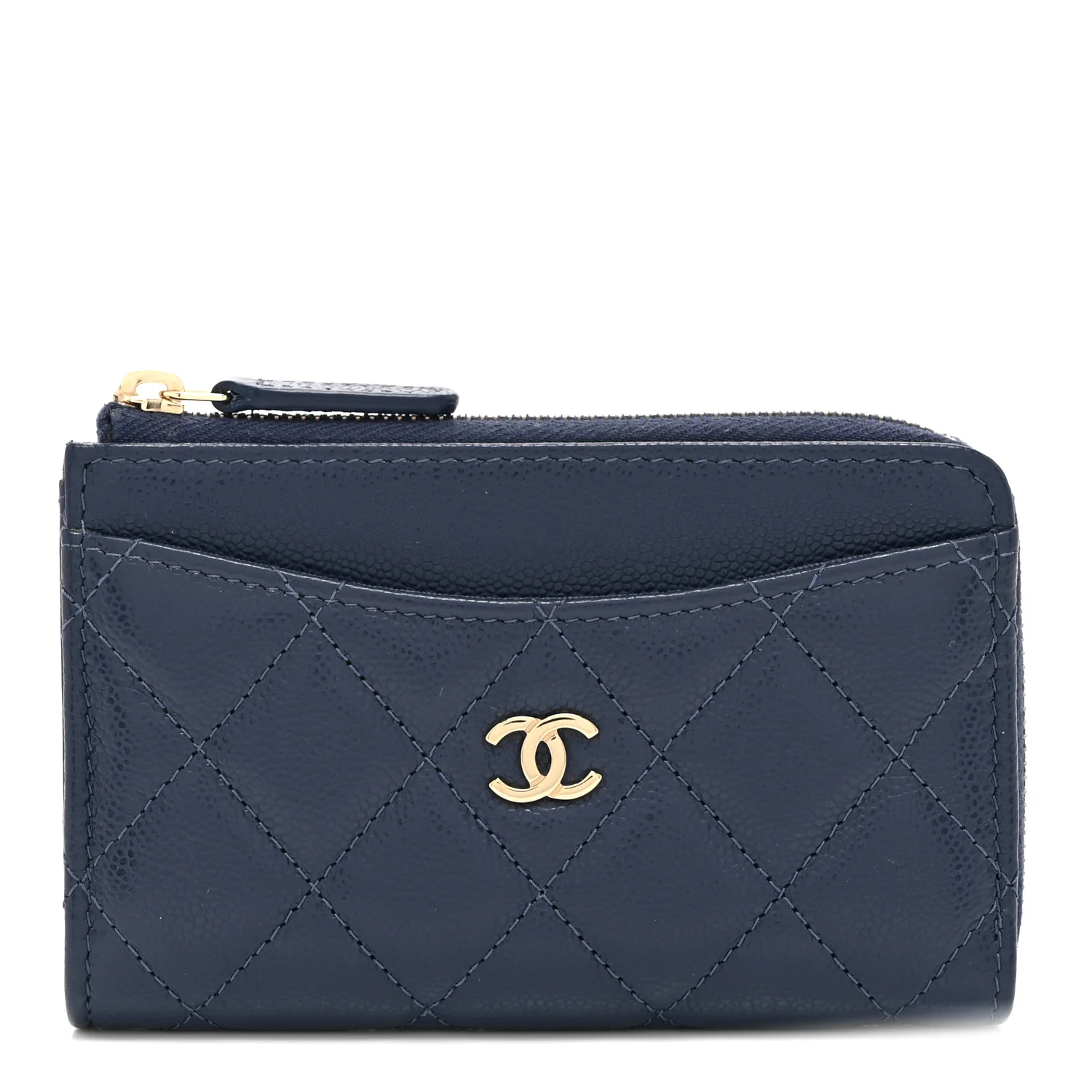 Caviar Quilted CC Zip Around Card Holder Navy