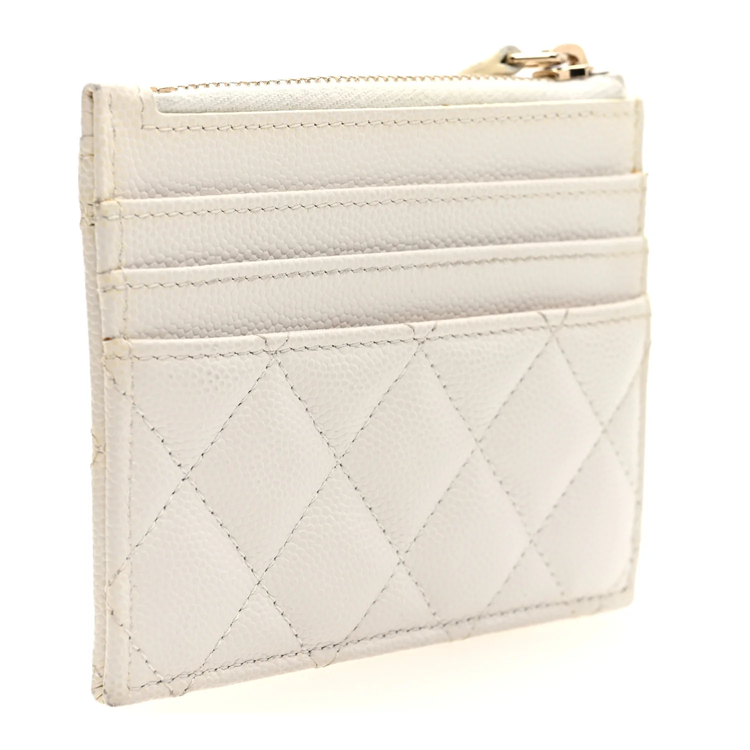 Caviar Quilted CC Zip Card Holder White - Image 3