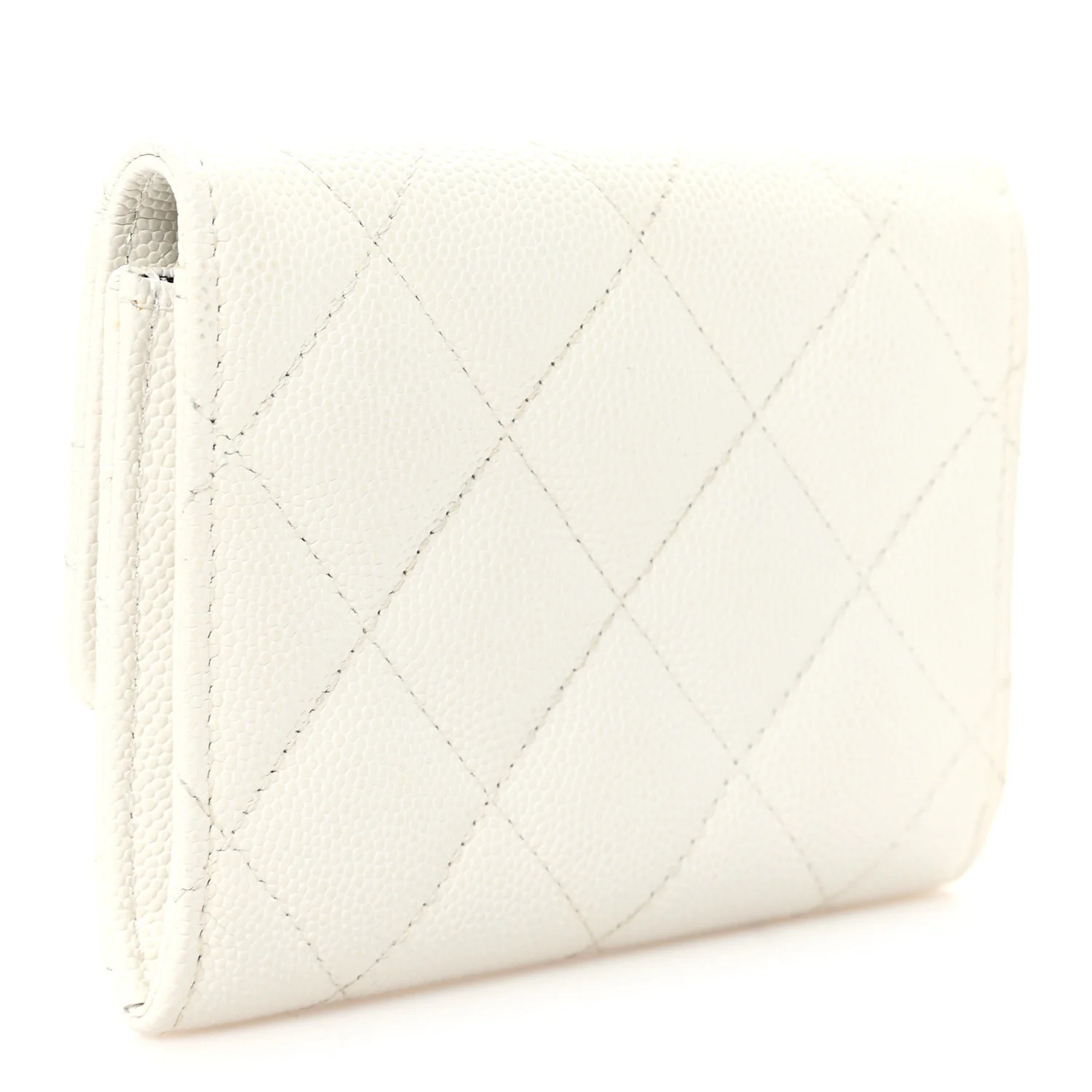 Caviar Quilted Chain CC Quilted Compact Flap Card Holder White - Image 3