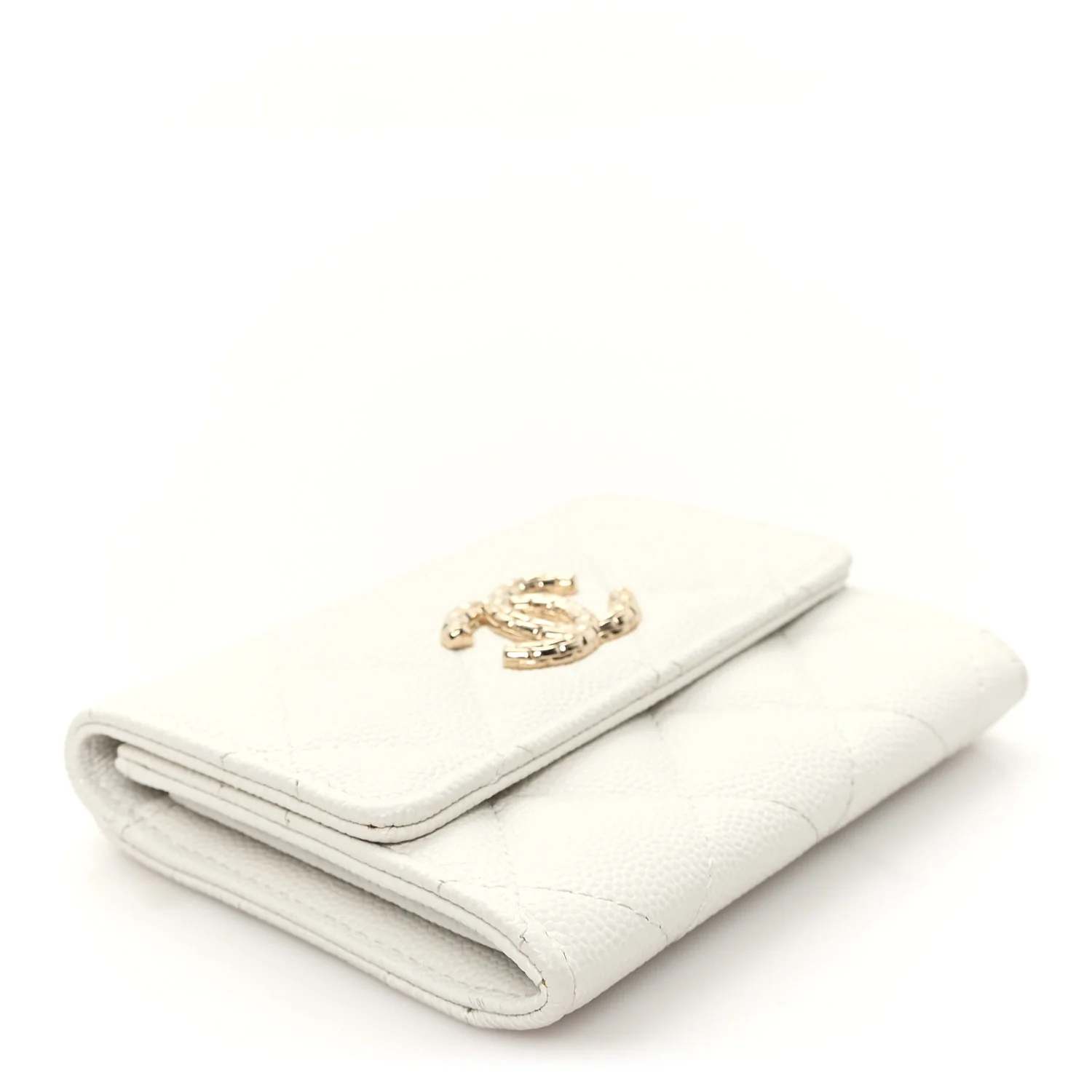 Caviar Quilted Chain CC Quilted Compact Flap Card Holder White - Image 4