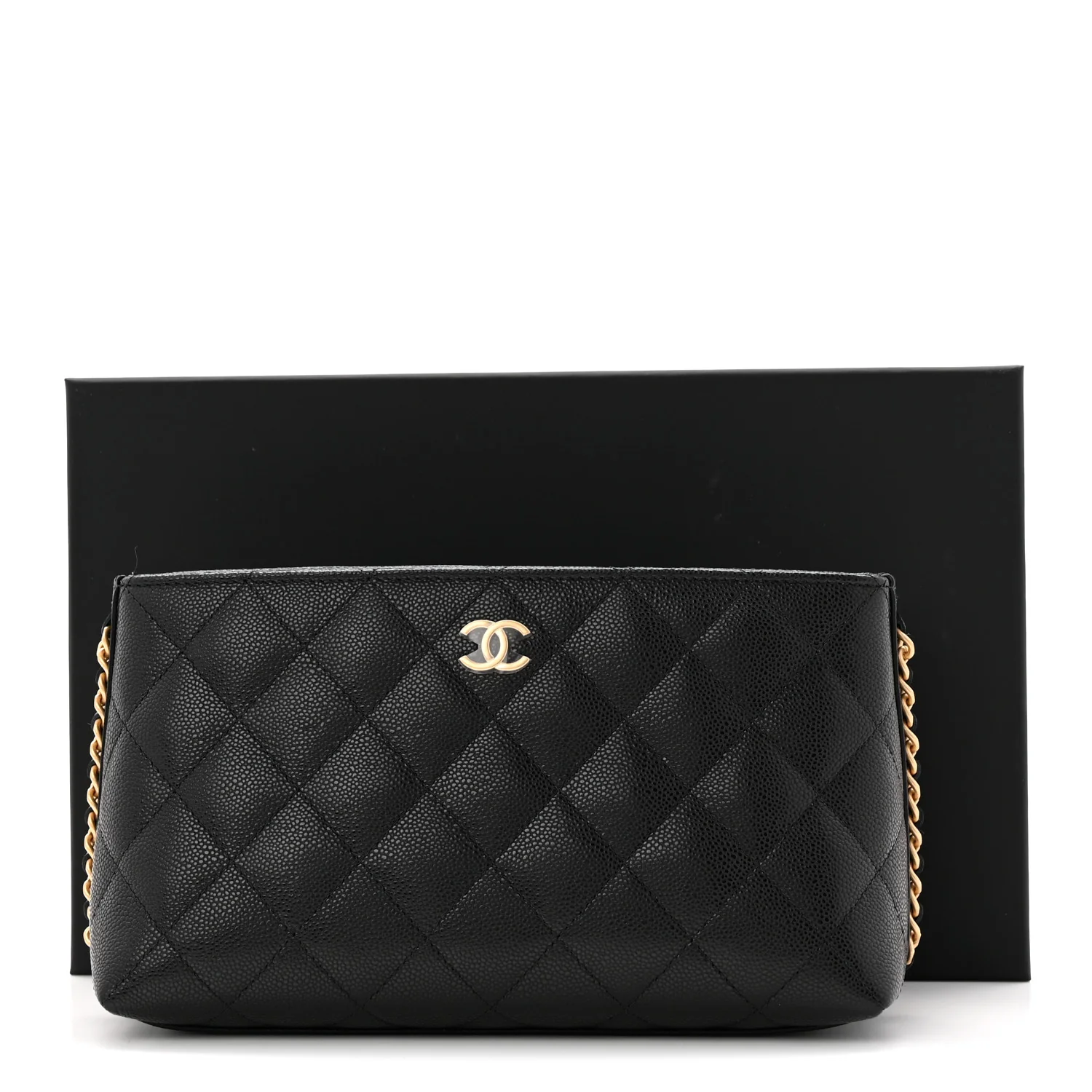 Caviar Quilted Chain Cosmetic Case Black - Image 11
