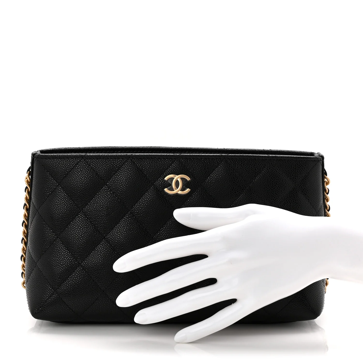 Caviar Quilted Chain Cosmetic Case Black - Image 2