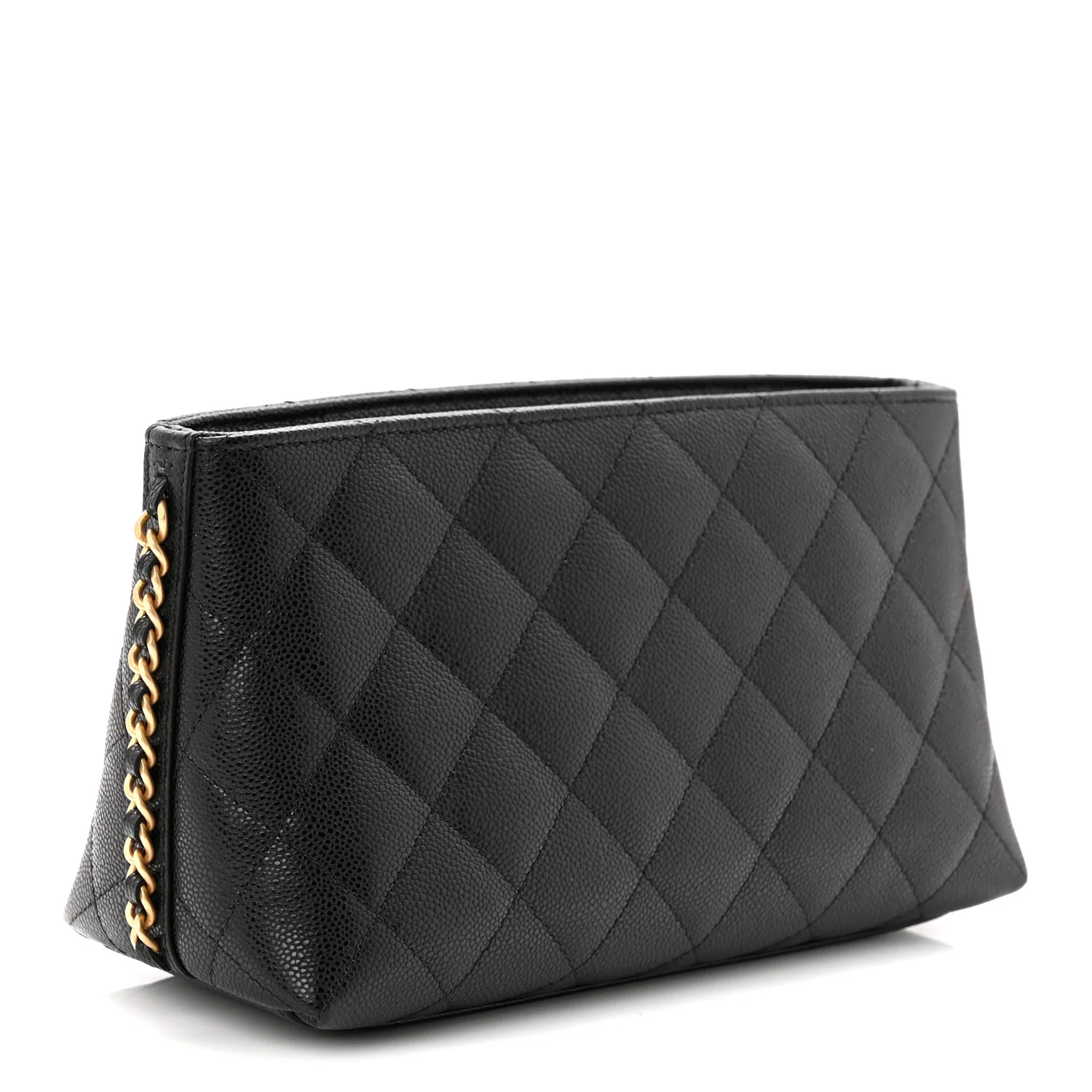 Caviar Quilted Chain Cosmetic Case Black - Image 3
