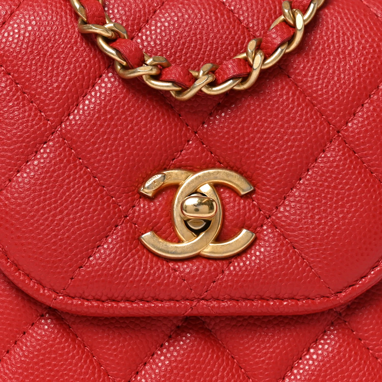 Caviar Quilted Chain Handle Round Phone Holder Red - Image 9