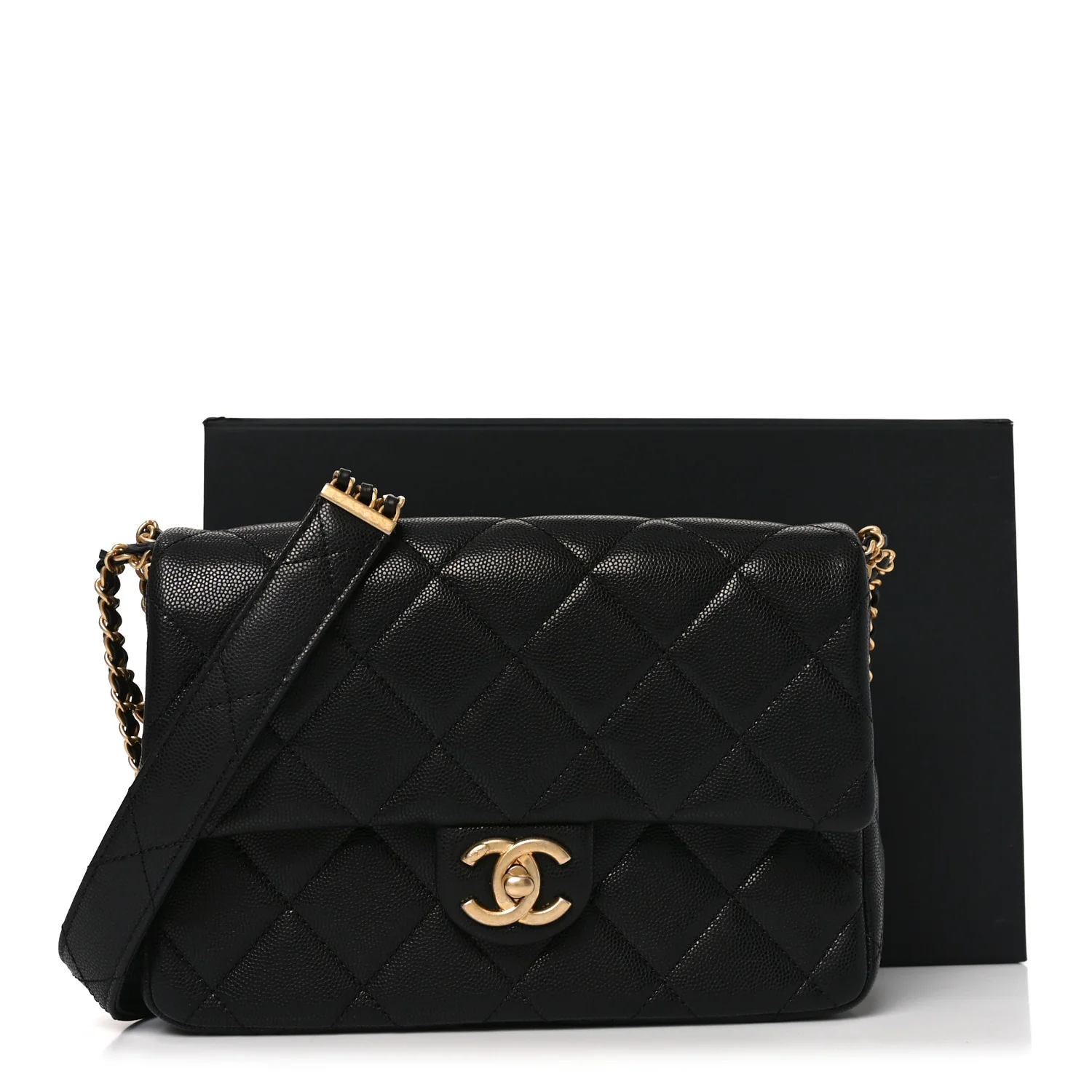 Caviar Quilted Chain Messenger Flap Bag Black - Image 11