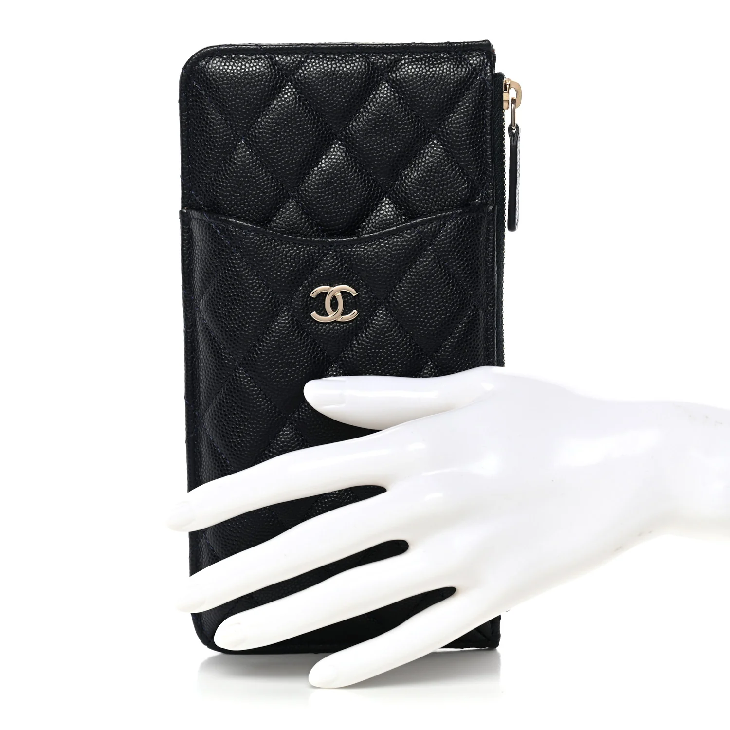 Caviar Quilted Classic Flat Wallet Pouch Navy - Image 2