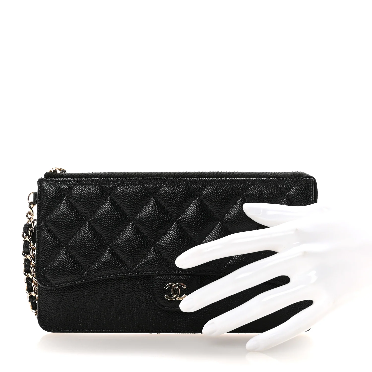Caviar Quilted Classic Pouch With Handle Black - Image 2