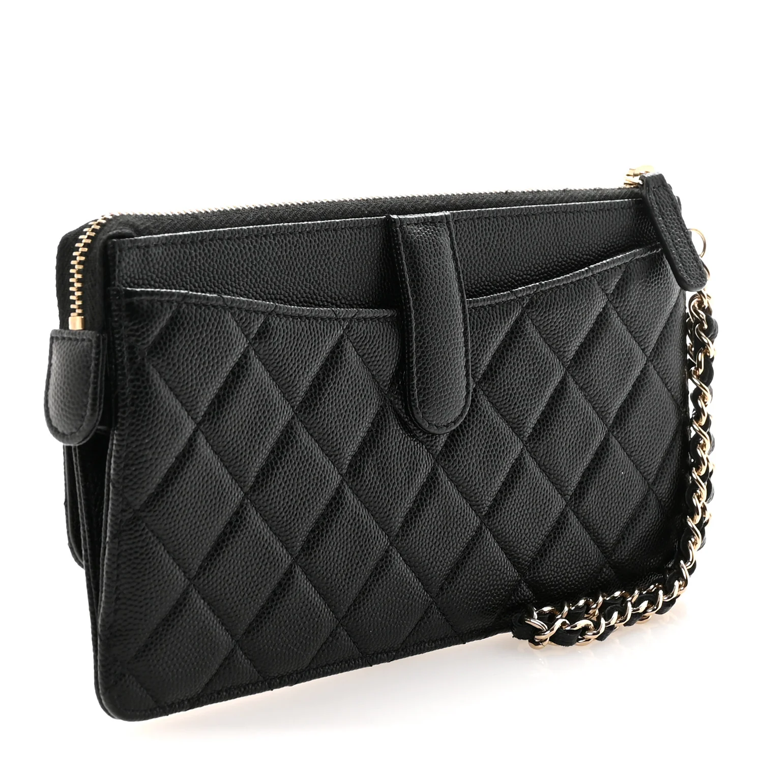 Caviar Quilted Classic Pouch With Handle Black - Image 3