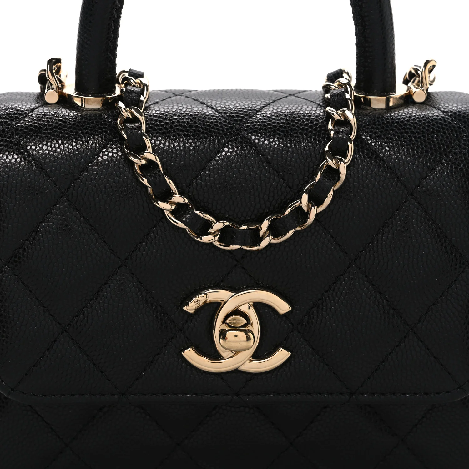 Caviar Quilted Coco Handle Clutch With Chain Black - Image 8