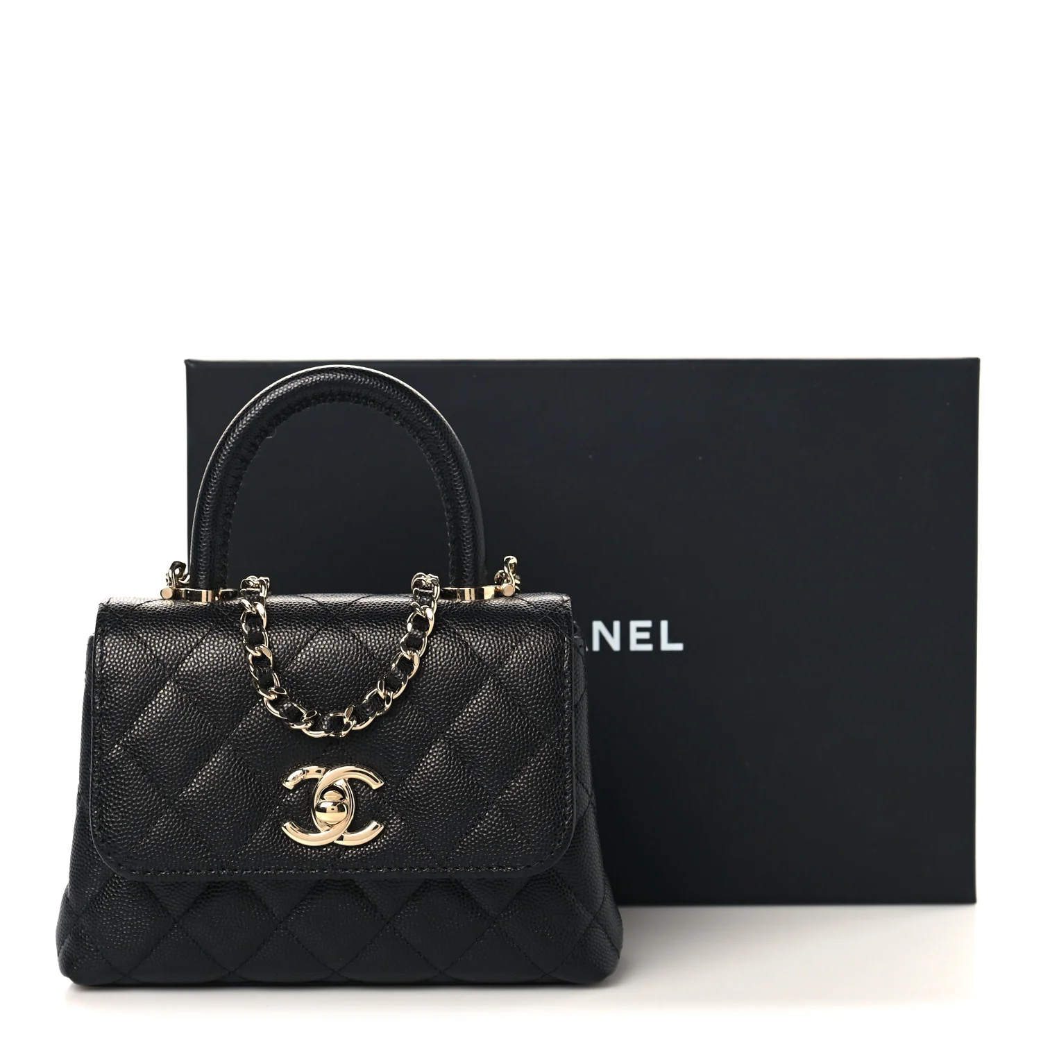 Caviar Quilted Coco Handle Clutch With Chain Black - Image 11