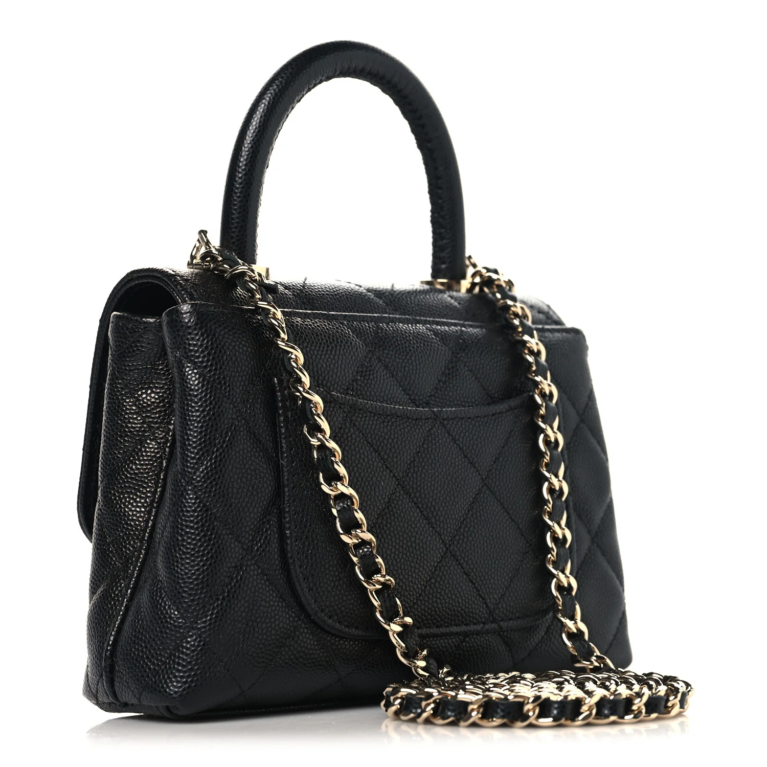 Caviar Quilted Coco Handle Clutch With Chain Black - Image 3