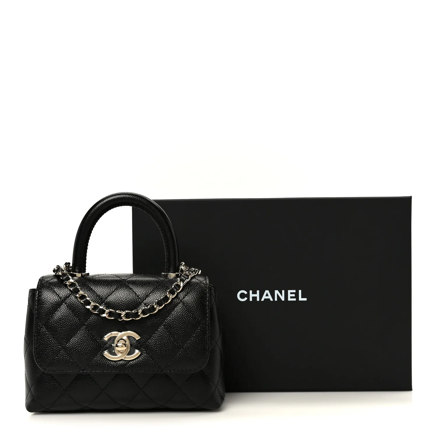 Caviar Quilted Coco Handle Clutch With Chain Black - Image 12
