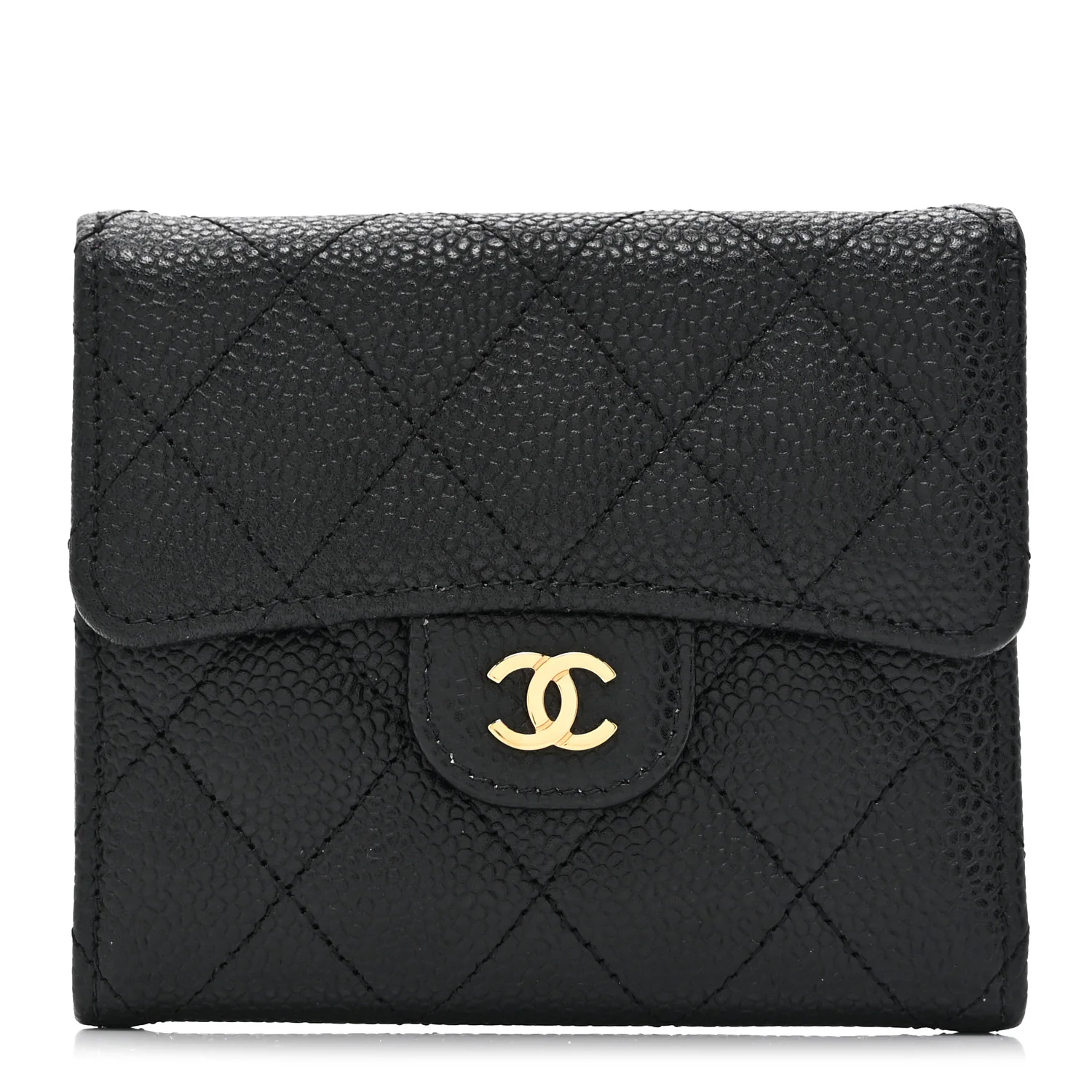 Caviar Quilted Compact Flap Wallet Black