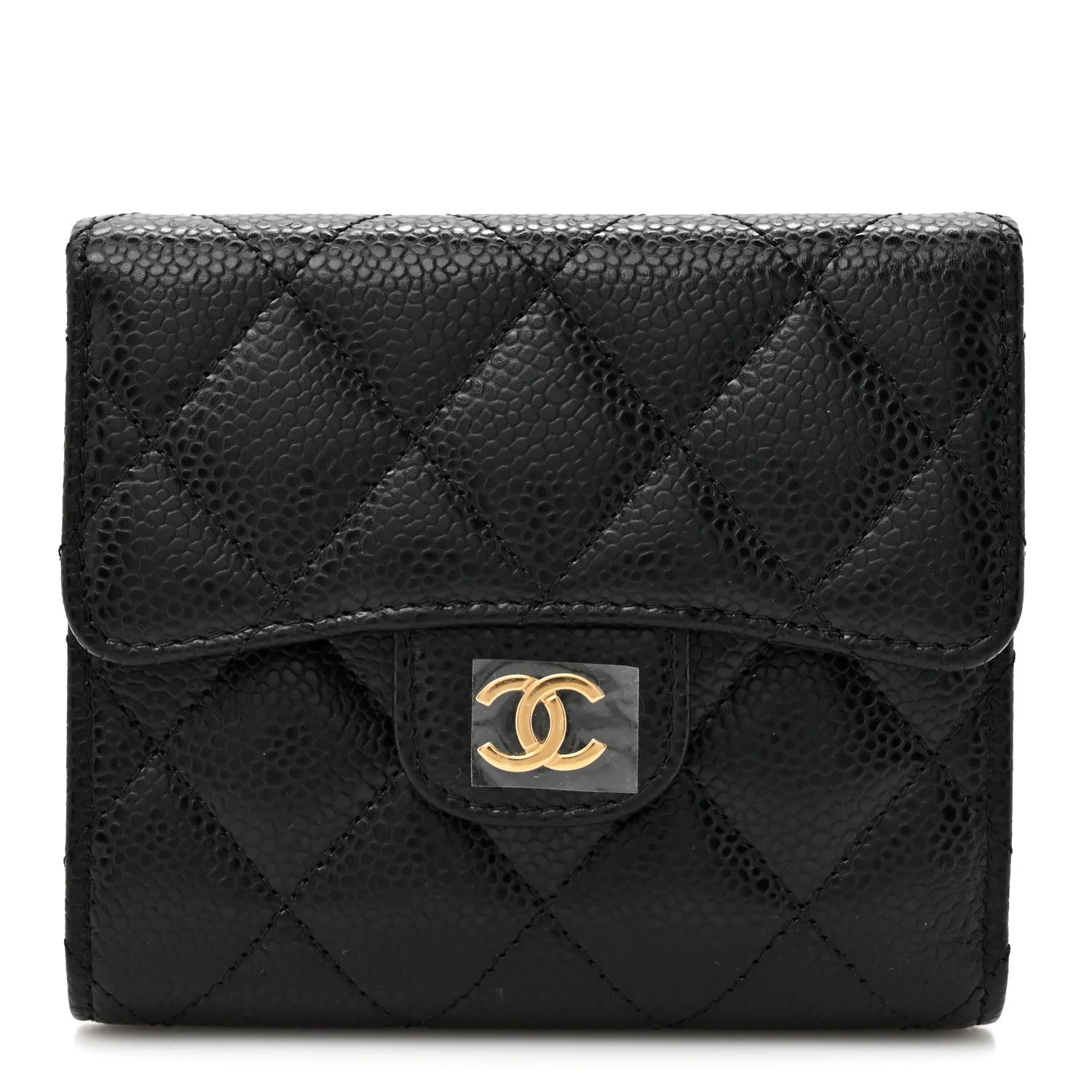 Caviar Quilted Compact Flap Wallet Black