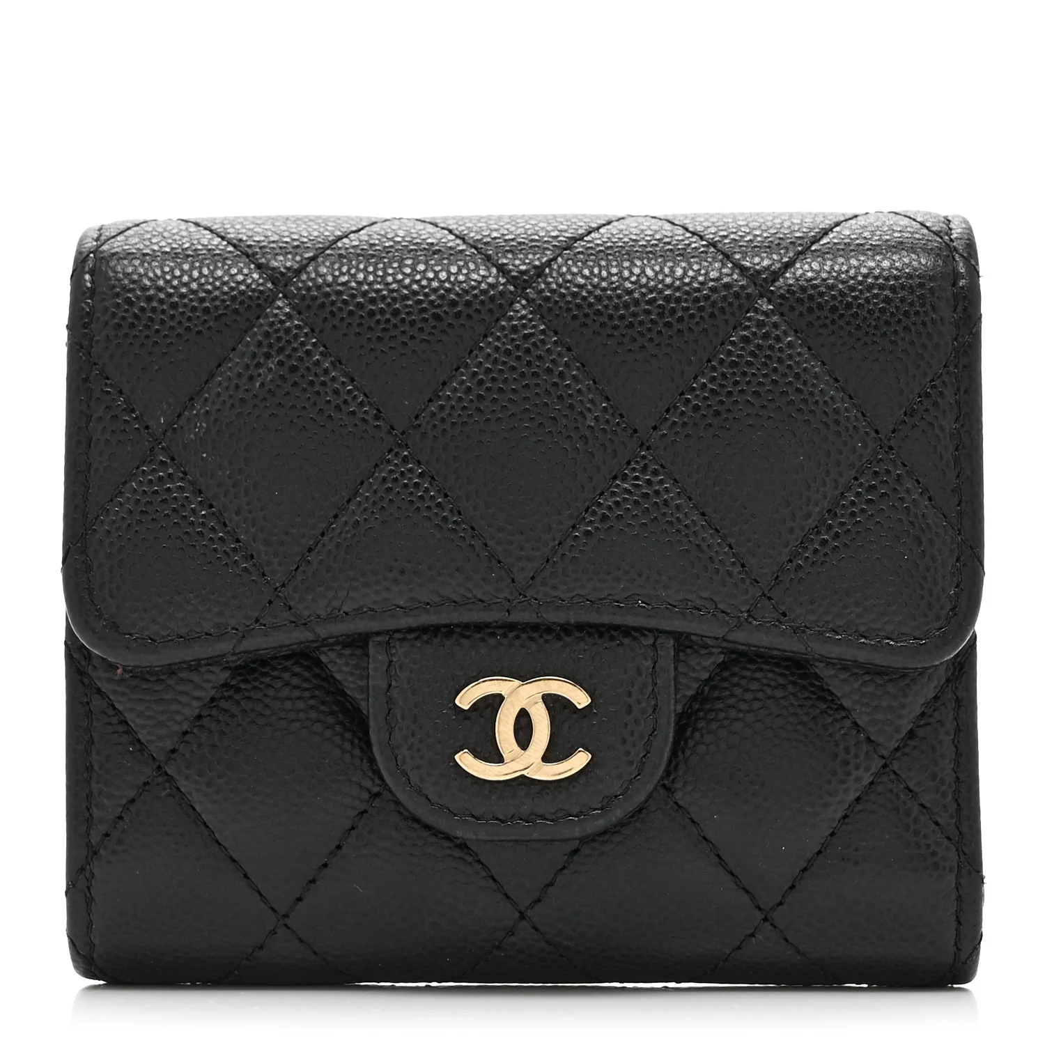 Caviar Quilted Compact Flap Wallet Black