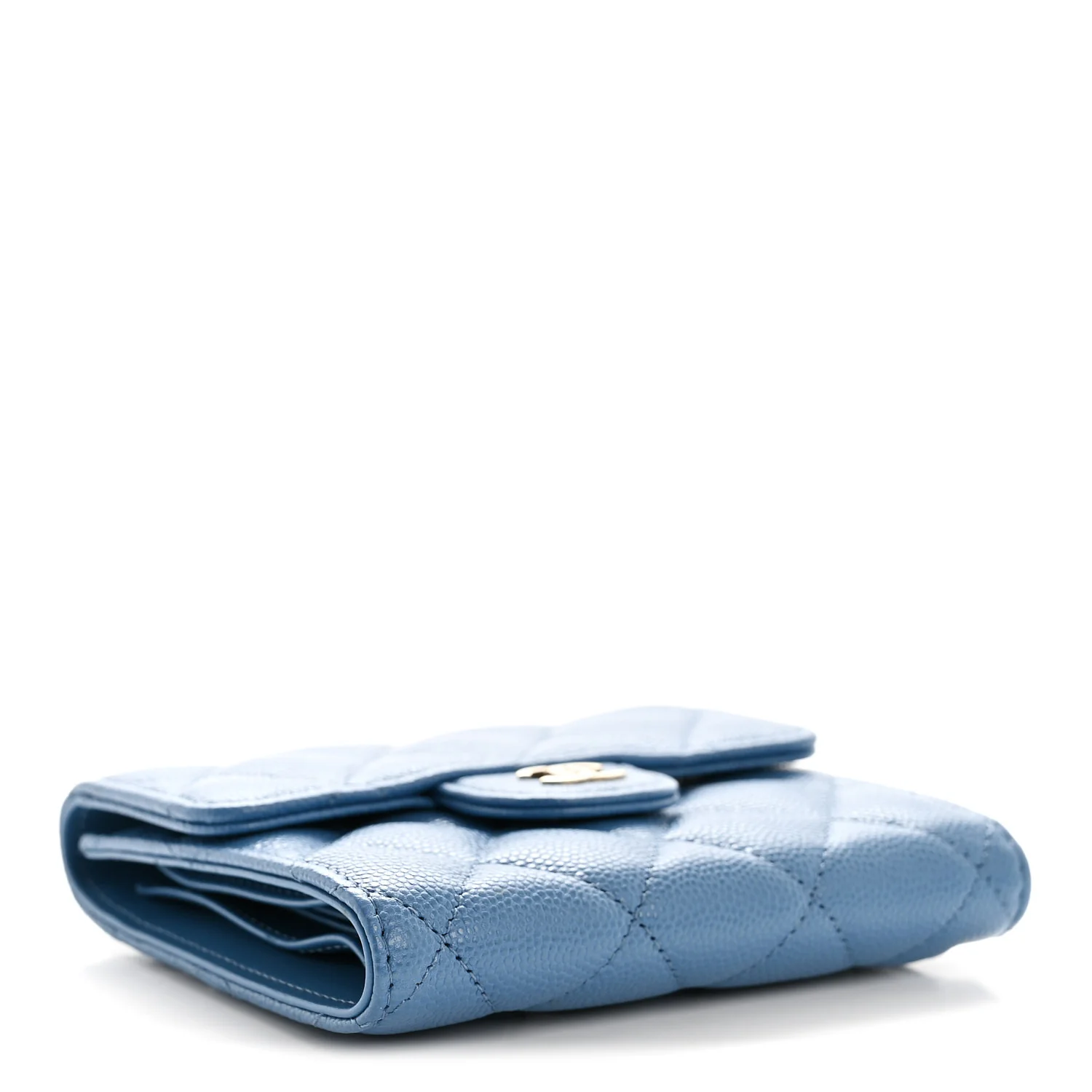 Caviar Quilted Compact Flap Wallet Blue - Image 4