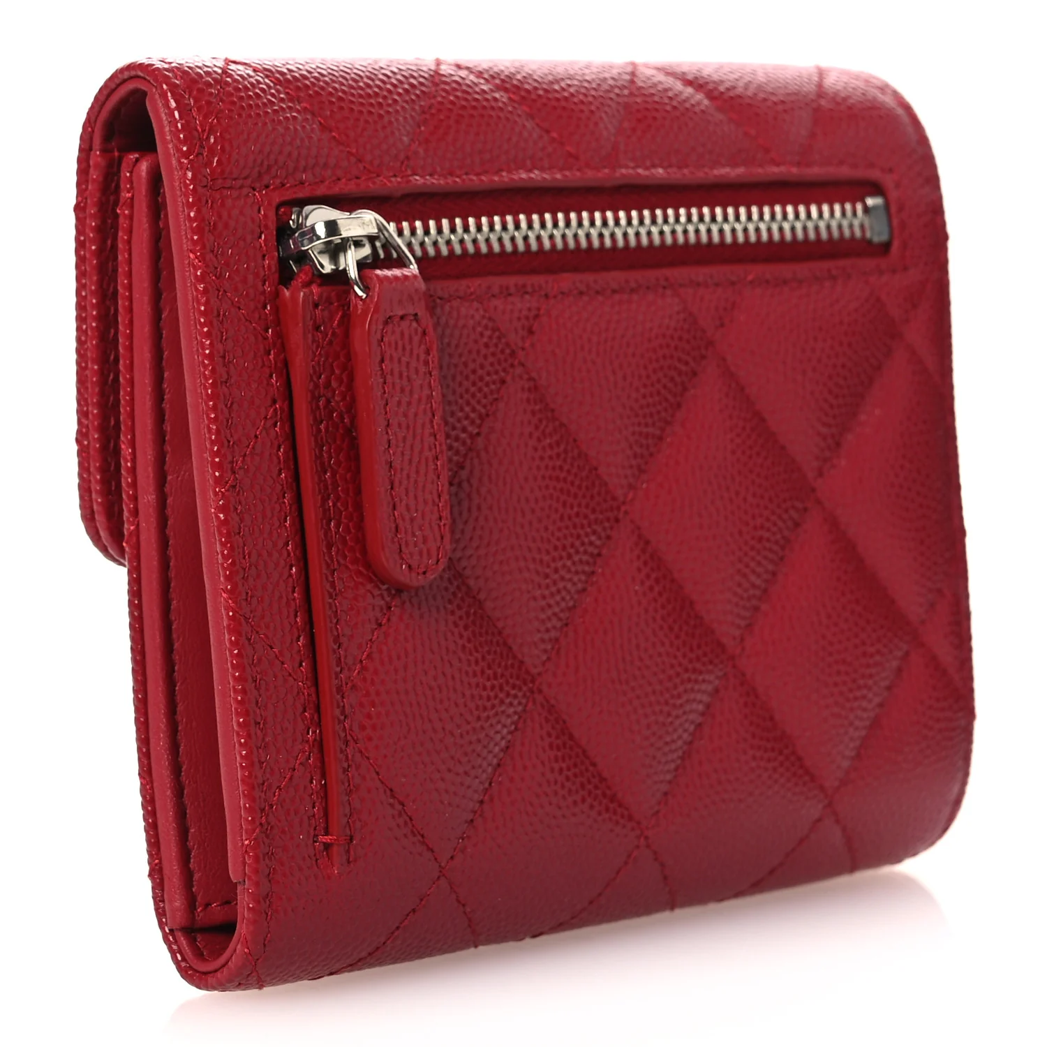 Caviar Quilted Compact Flap Wallet Dark Red - Image 3