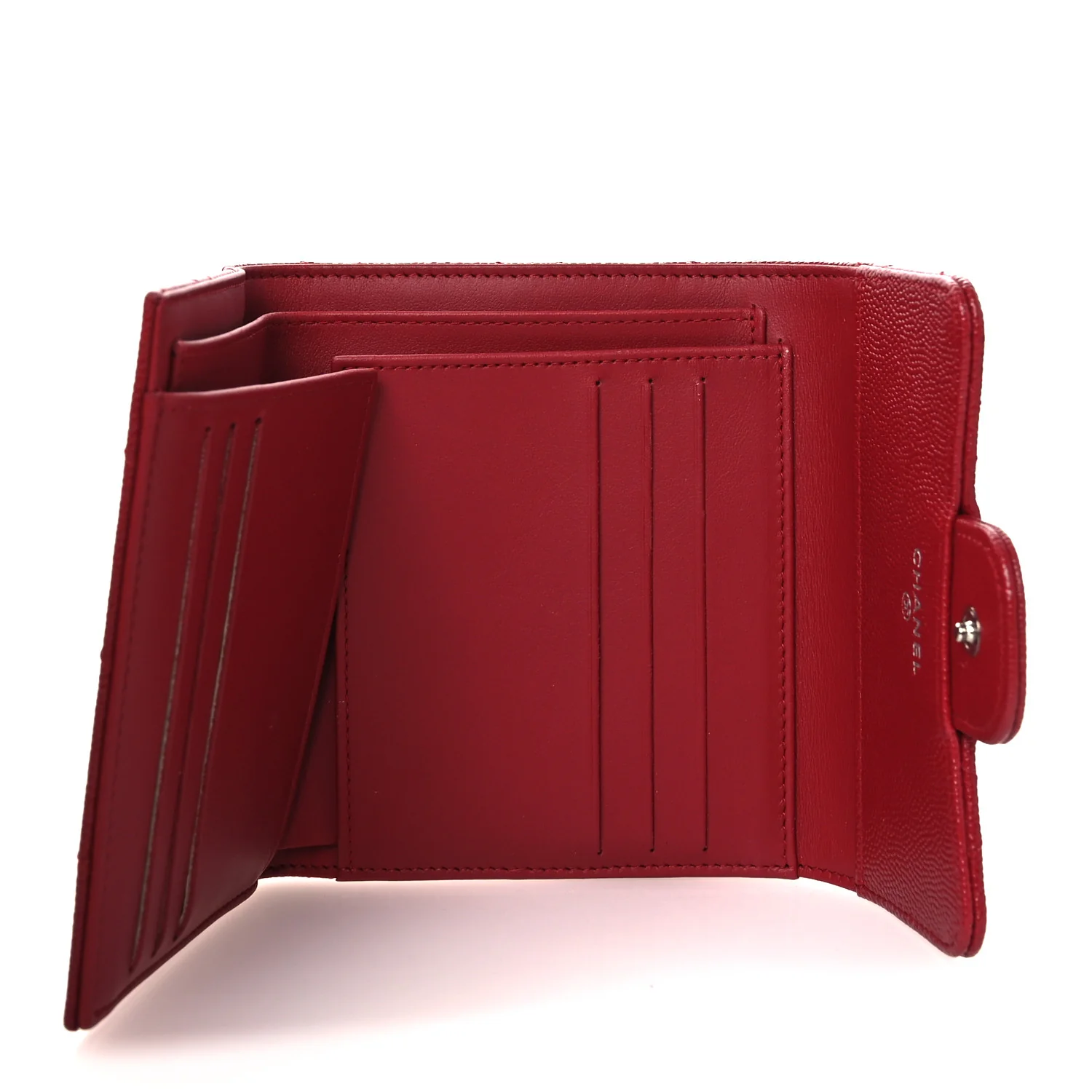 Caviar Quilted Compact Flap Wallet Dark Red - Image 5