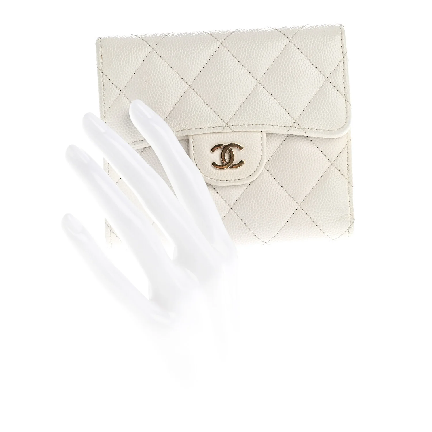 Caviar Quilted Compact Flap Wallet White - Image 2