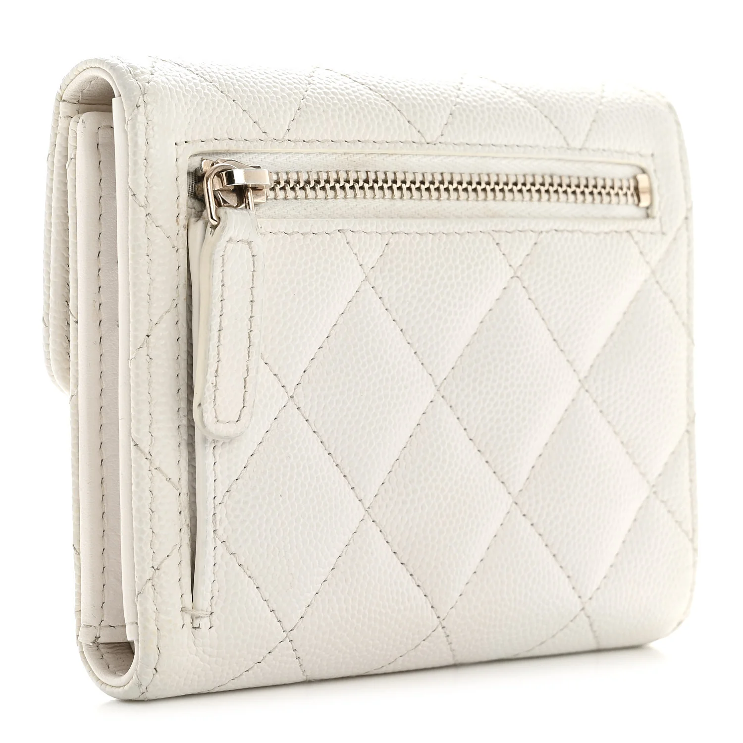 Caviar Quilted Compact Flap Wallet White - Image 3