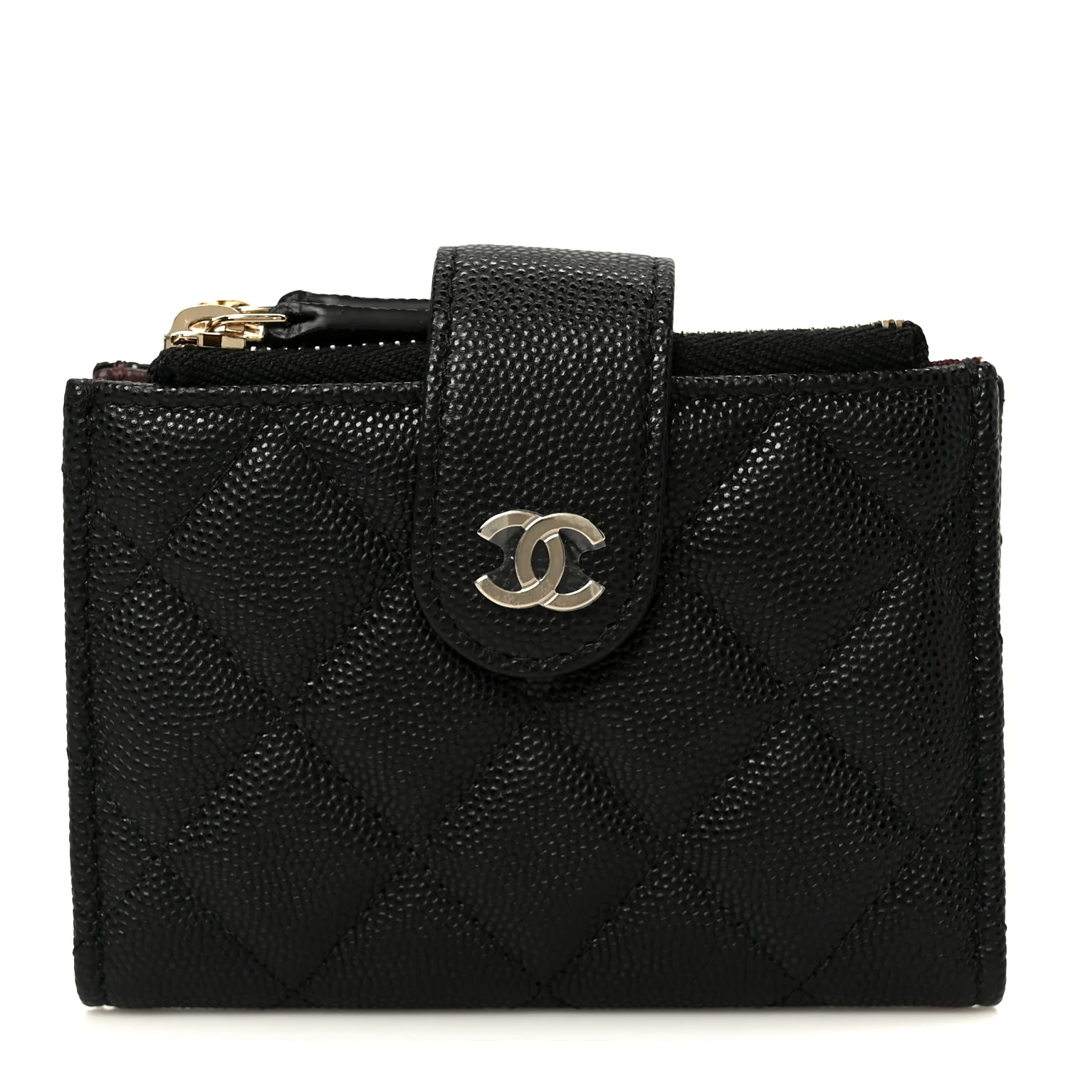 Caviar Quilted Compact Zipped Pocket Wallet Black