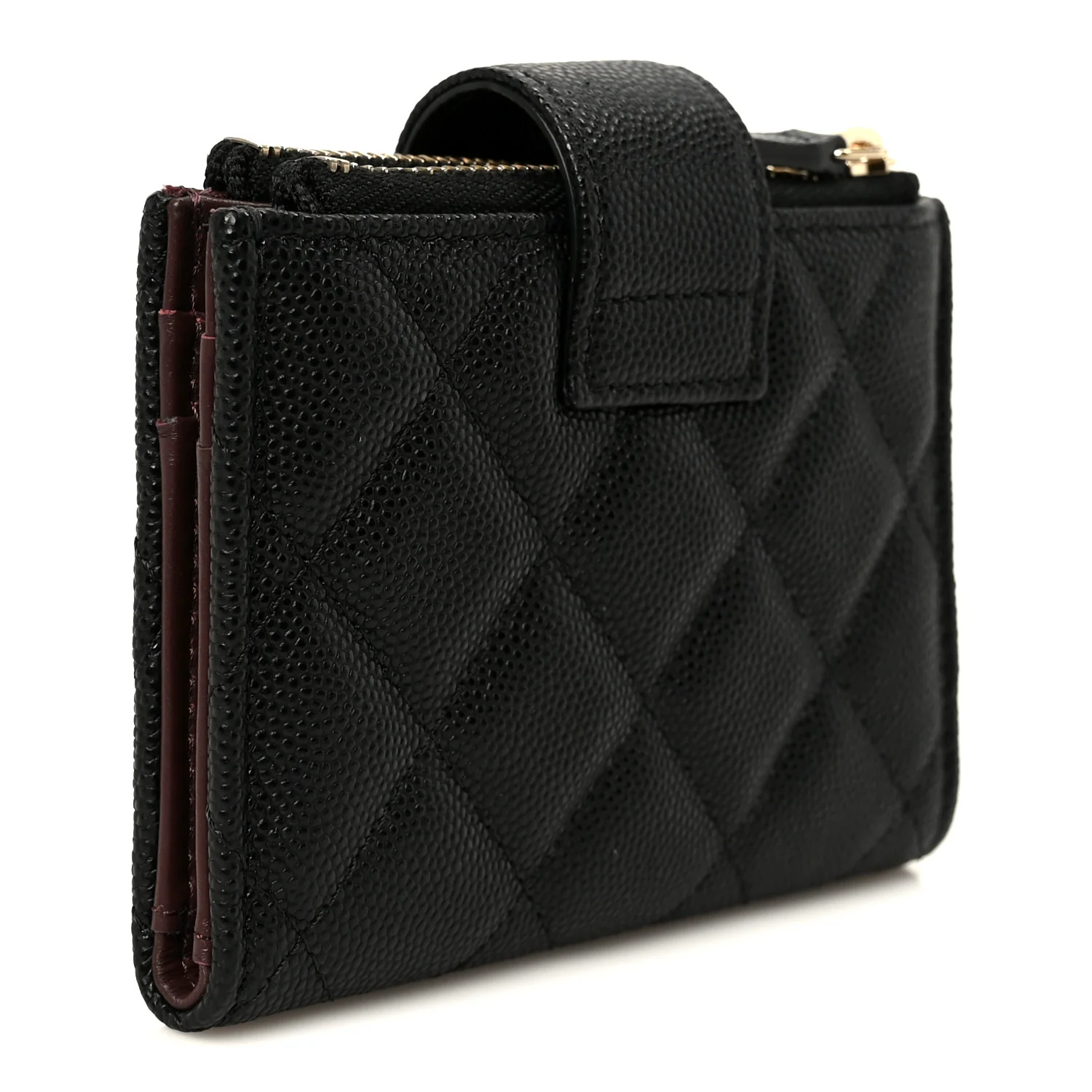 Caviar Quilted Compact Zipped Pocket Wallet Black - Image 3