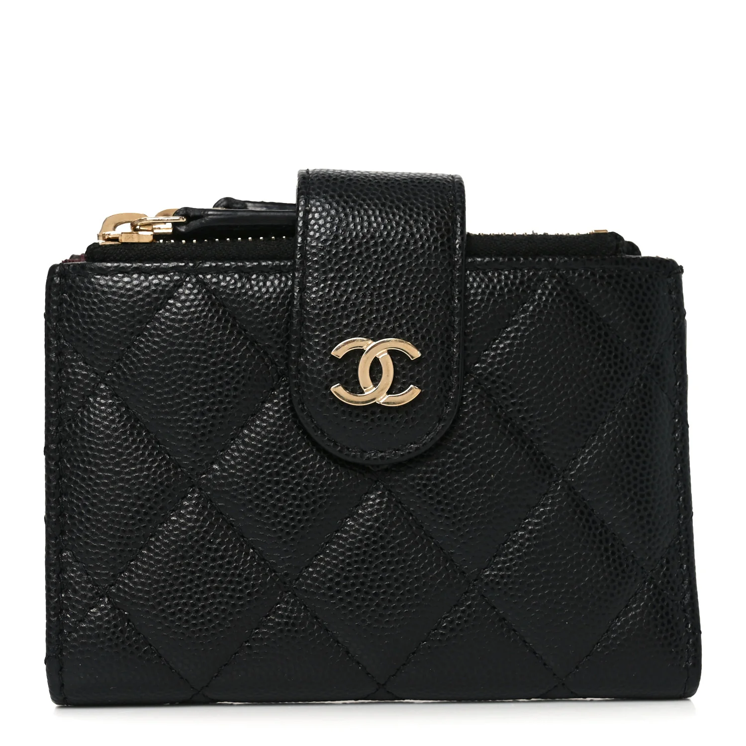 Caviar Quilted Compact Zipped Pocket Wallet Black