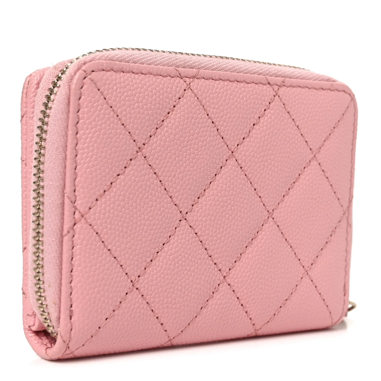 Caviar Quilted Compact Zipped Wallet Pink - Image 3
