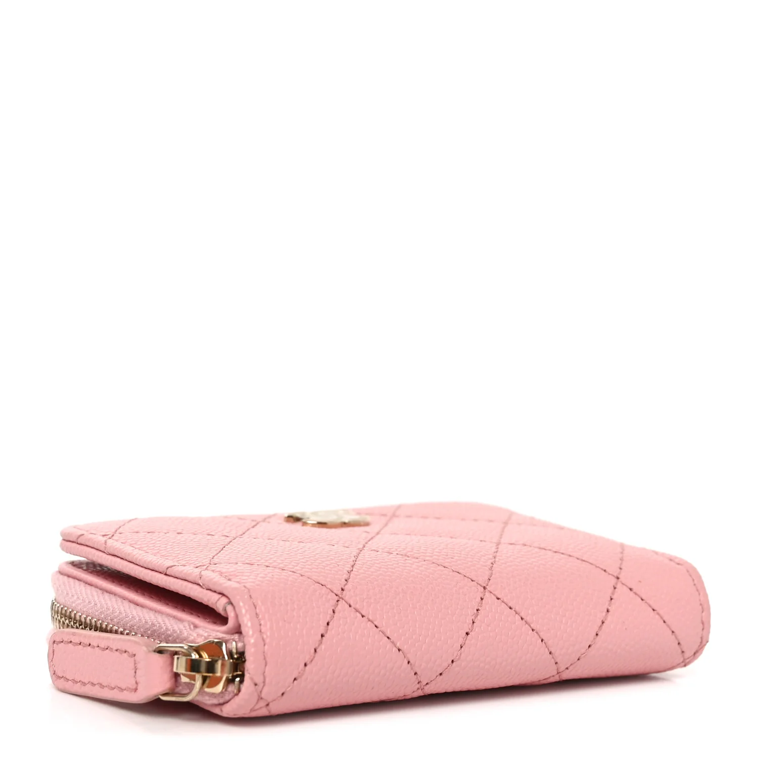 Caviar Quilted Compact Zipped Wallet Pink - Image 4
