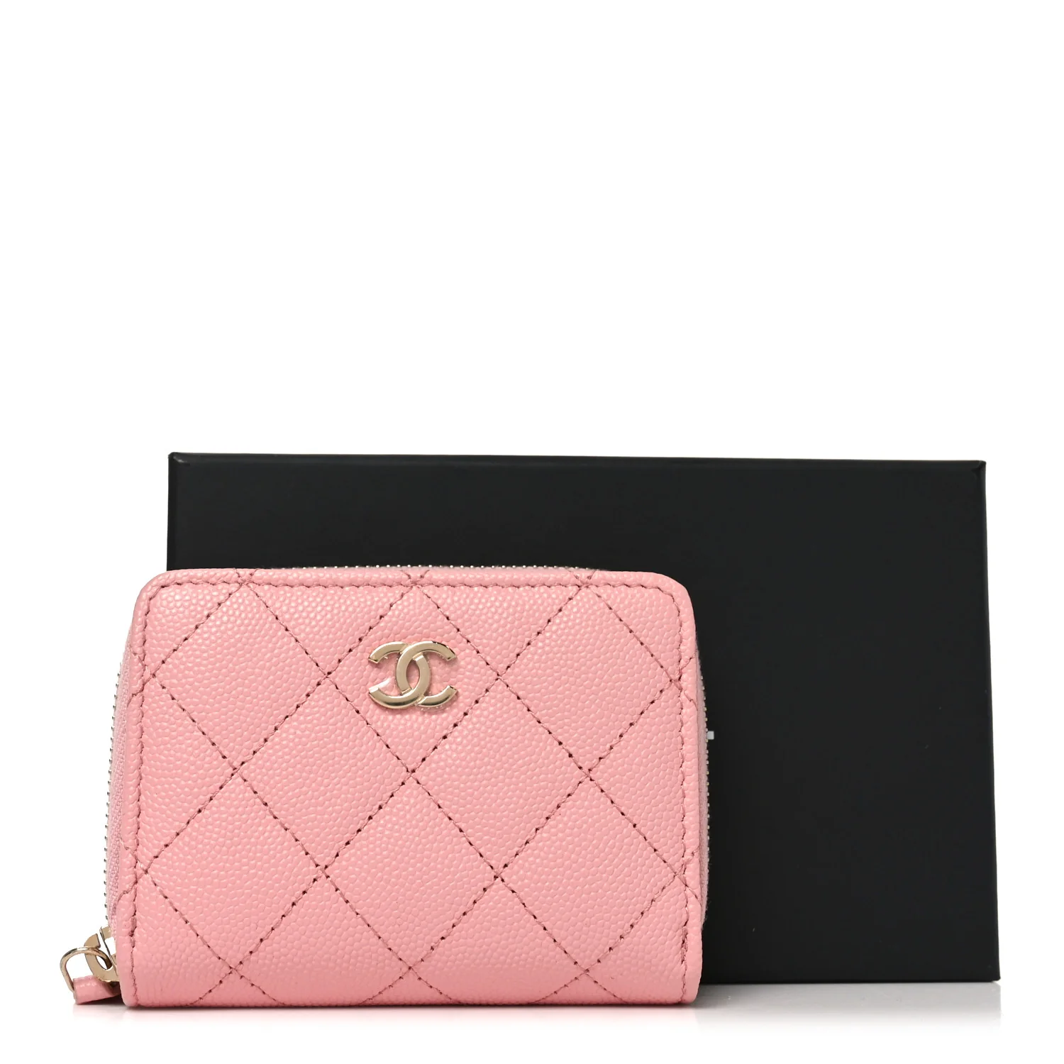 Caviar Quilted Compact Zipped Wallet Pink - Image 8