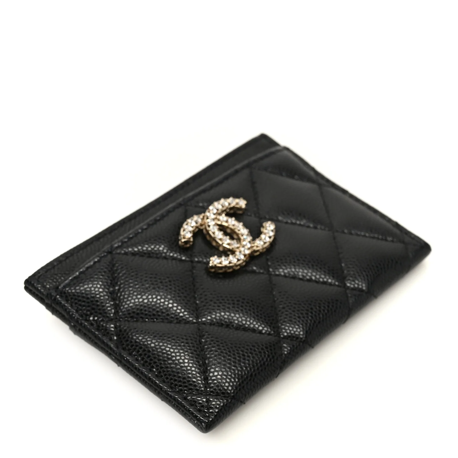 Caviar Quilted Crystal Card Holder Black - Image 4