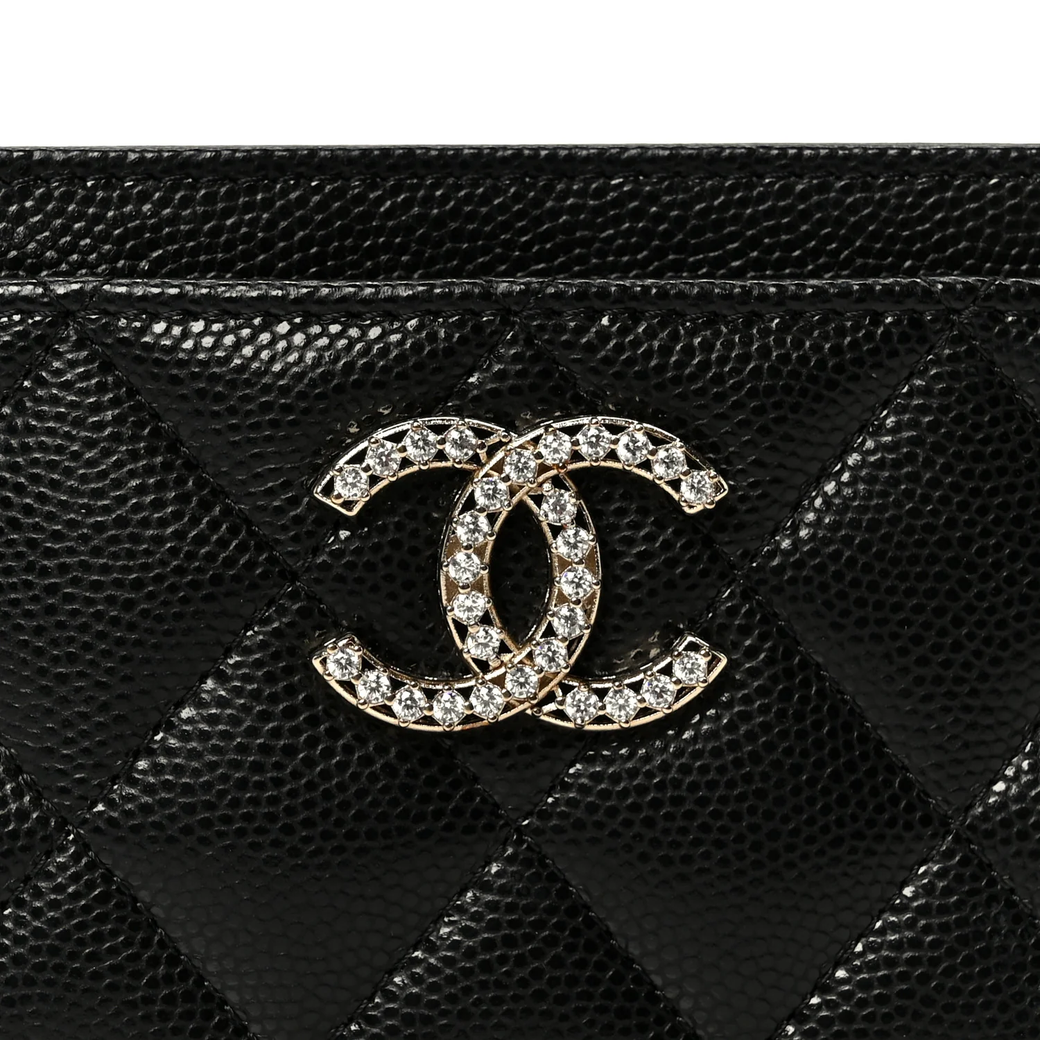 Caviar Quilted Crystal Card Holder Black - Image 9