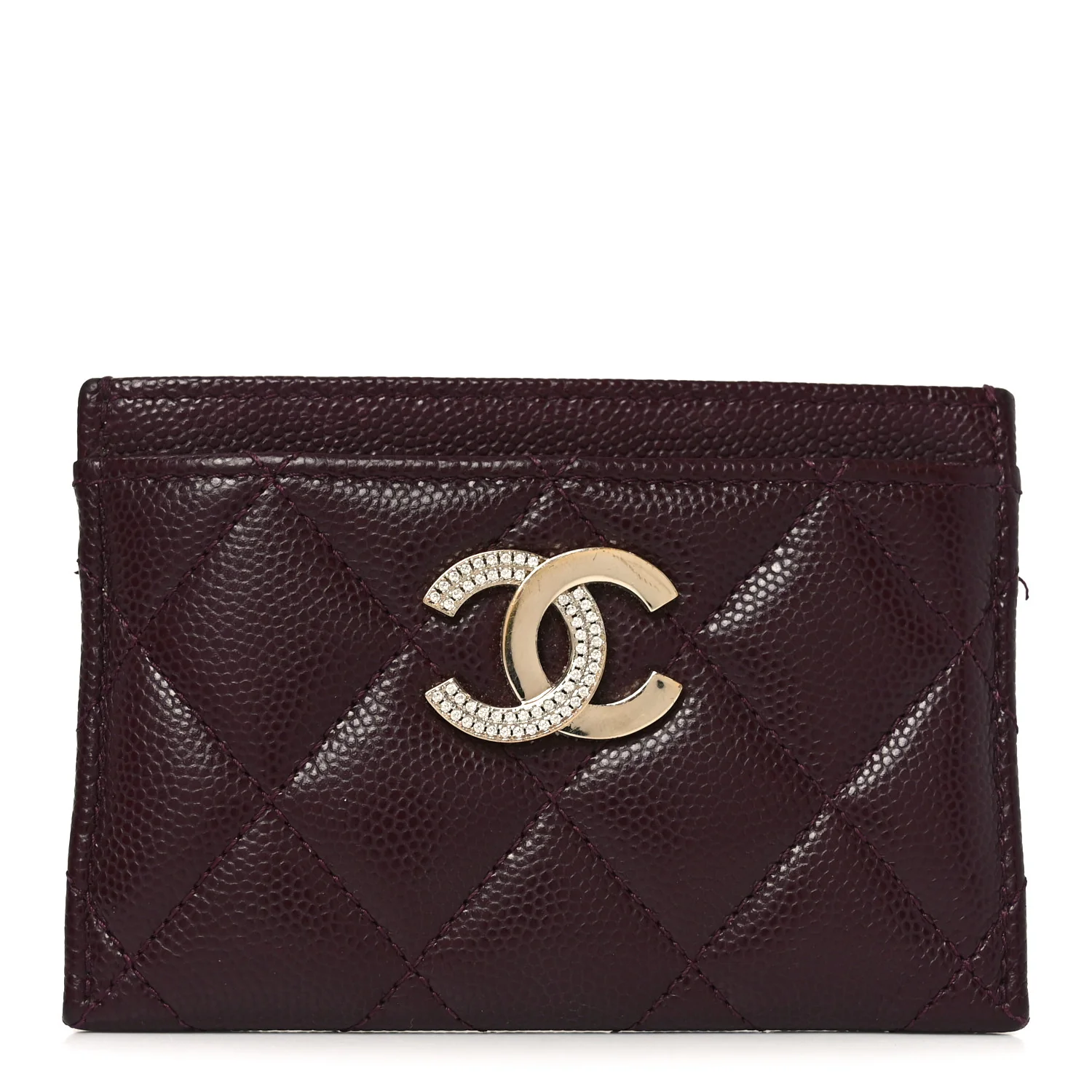 Caviar Quilted Crystal Card Holder Burgundy