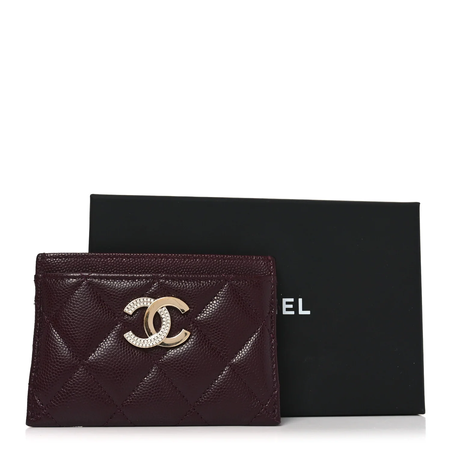 Caviar Quilted Crystal Card Holder Burgundy - Image 9