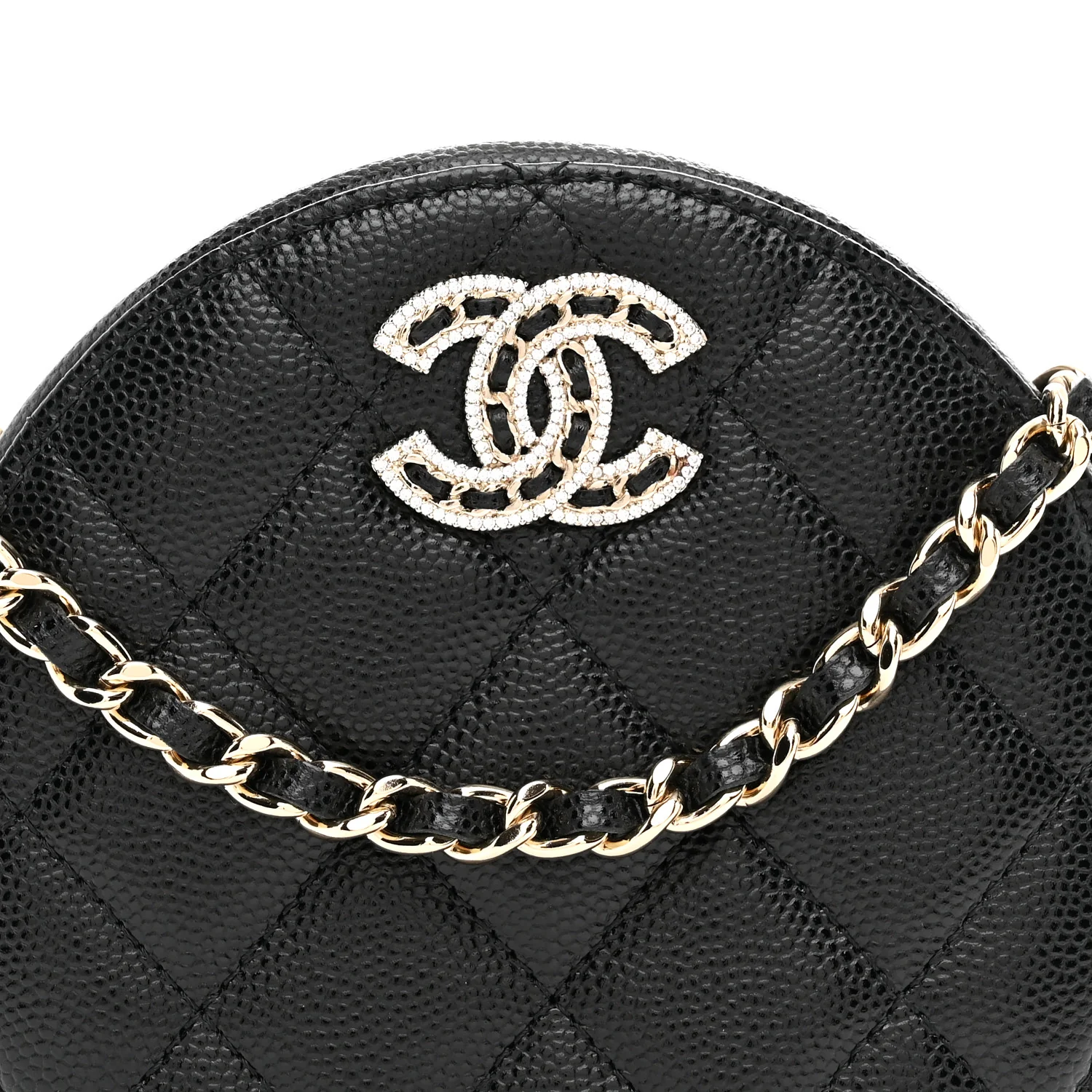 Caviar Quilted Crystal CC Round Clutch With Chain Black - Image 8