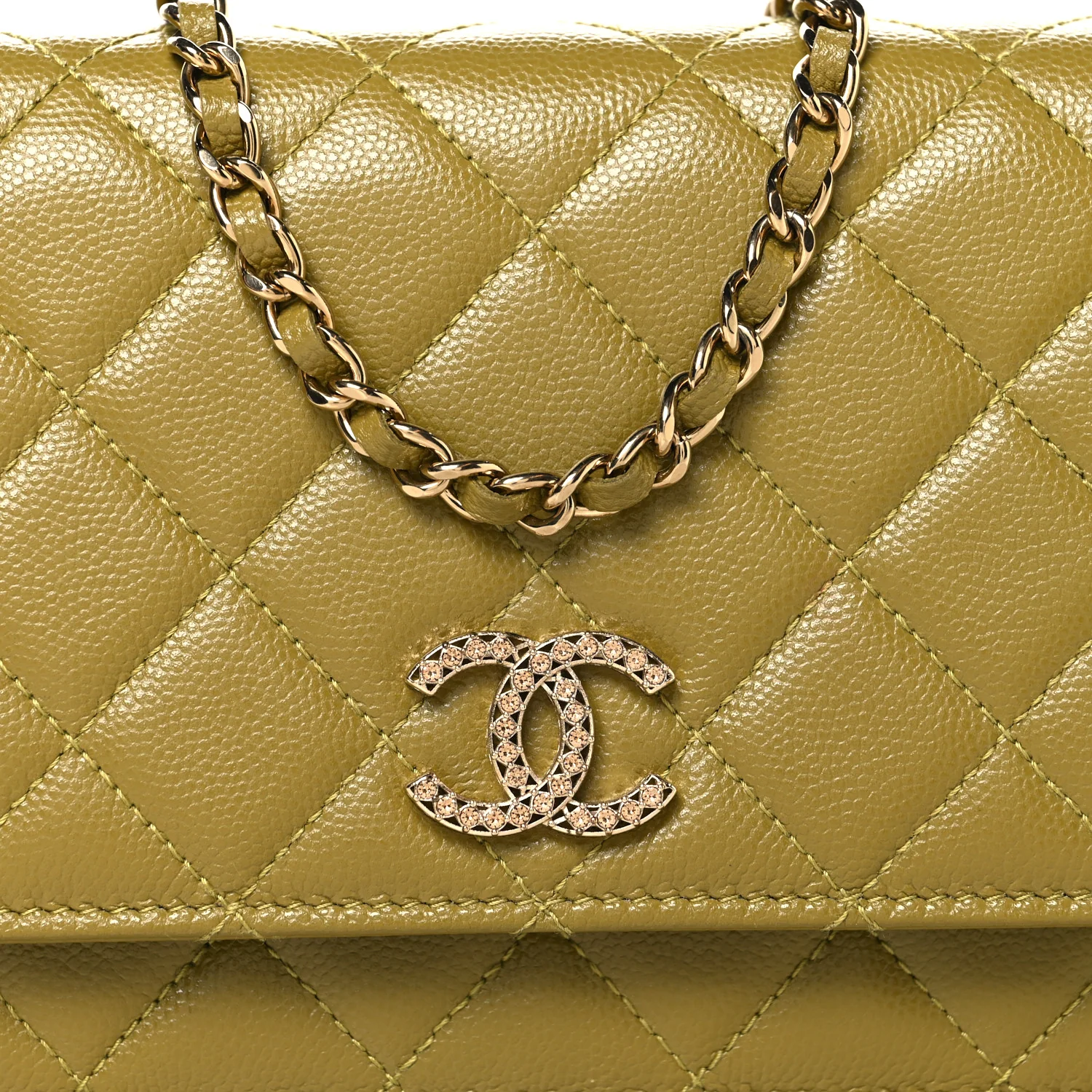 Caviar Quilted Crystal CC Wallet On Chain WOC Green - Image 9