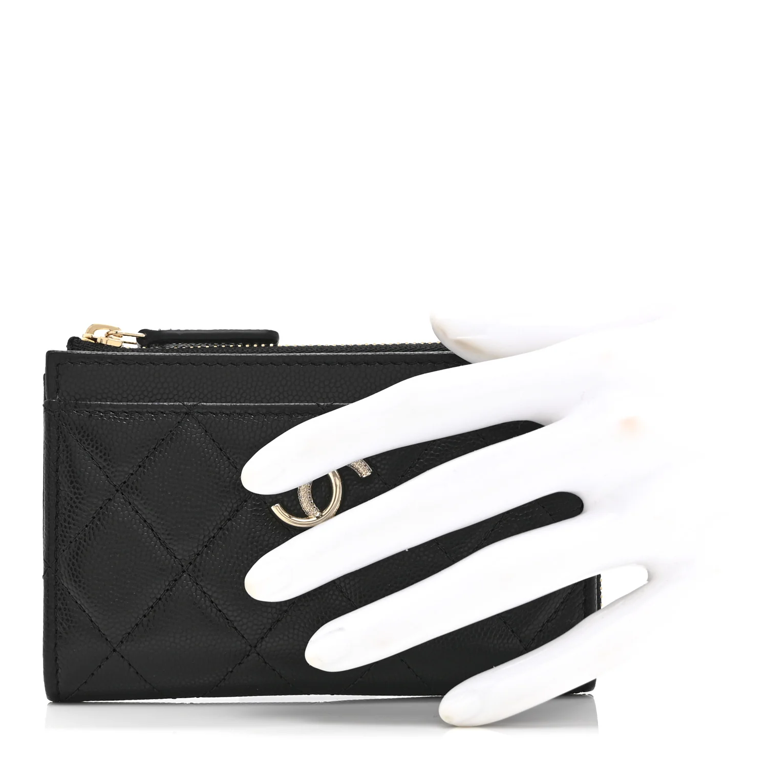 Caviar Quilted Crystal CC Zip Around Card Holder Black - Image 2