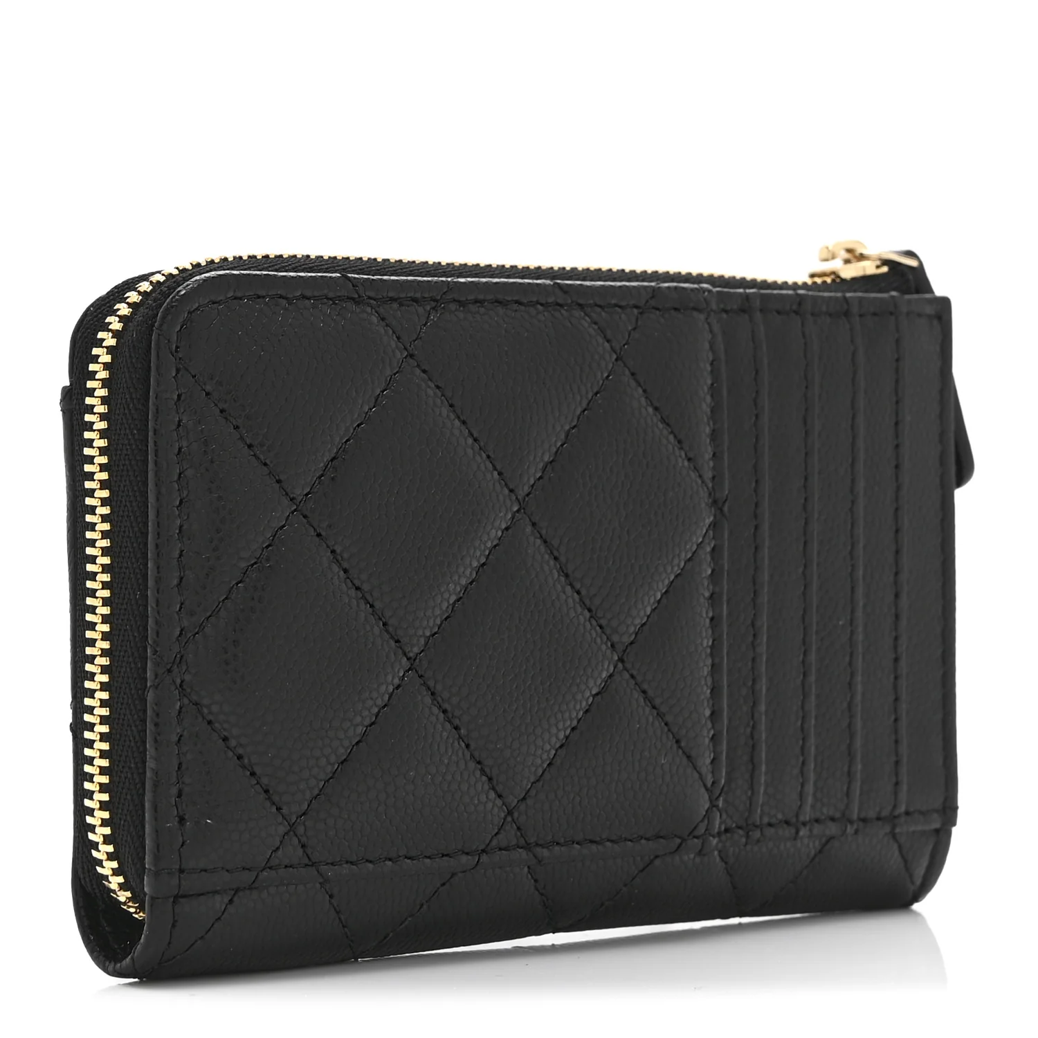 Caviar Quilted Crystal CC Zip Around Card Holder Black - Image 3