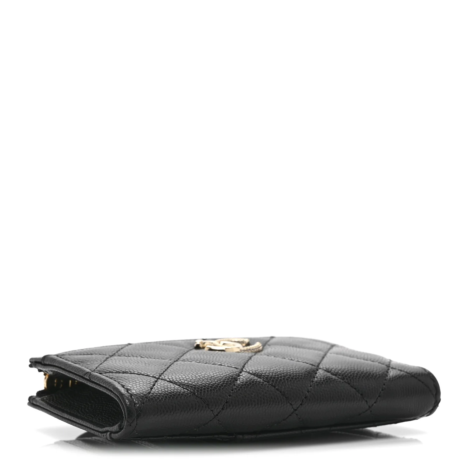 Caviar Quilted Crystal CC Zip Around Card Holder Black - Image 4