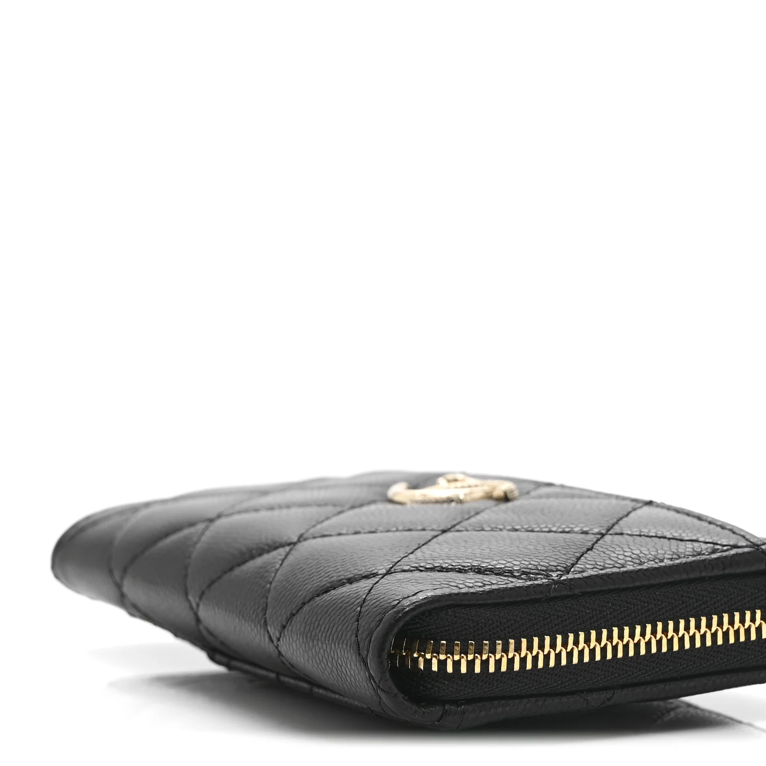 Caviar Quilted Crystal CC Zip Around Card Holder Black - Image 9