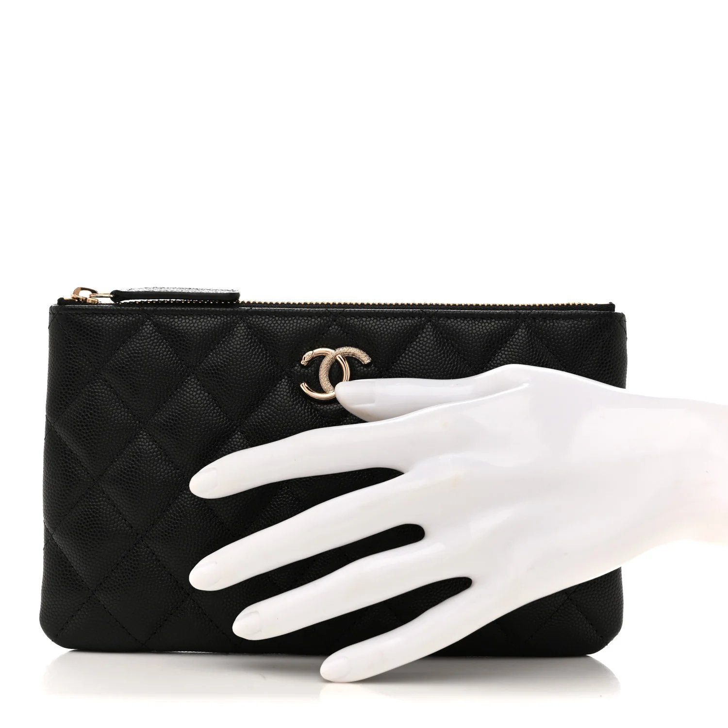 Caviar Quilted Crystal Cosmetic Case Black - Image 2