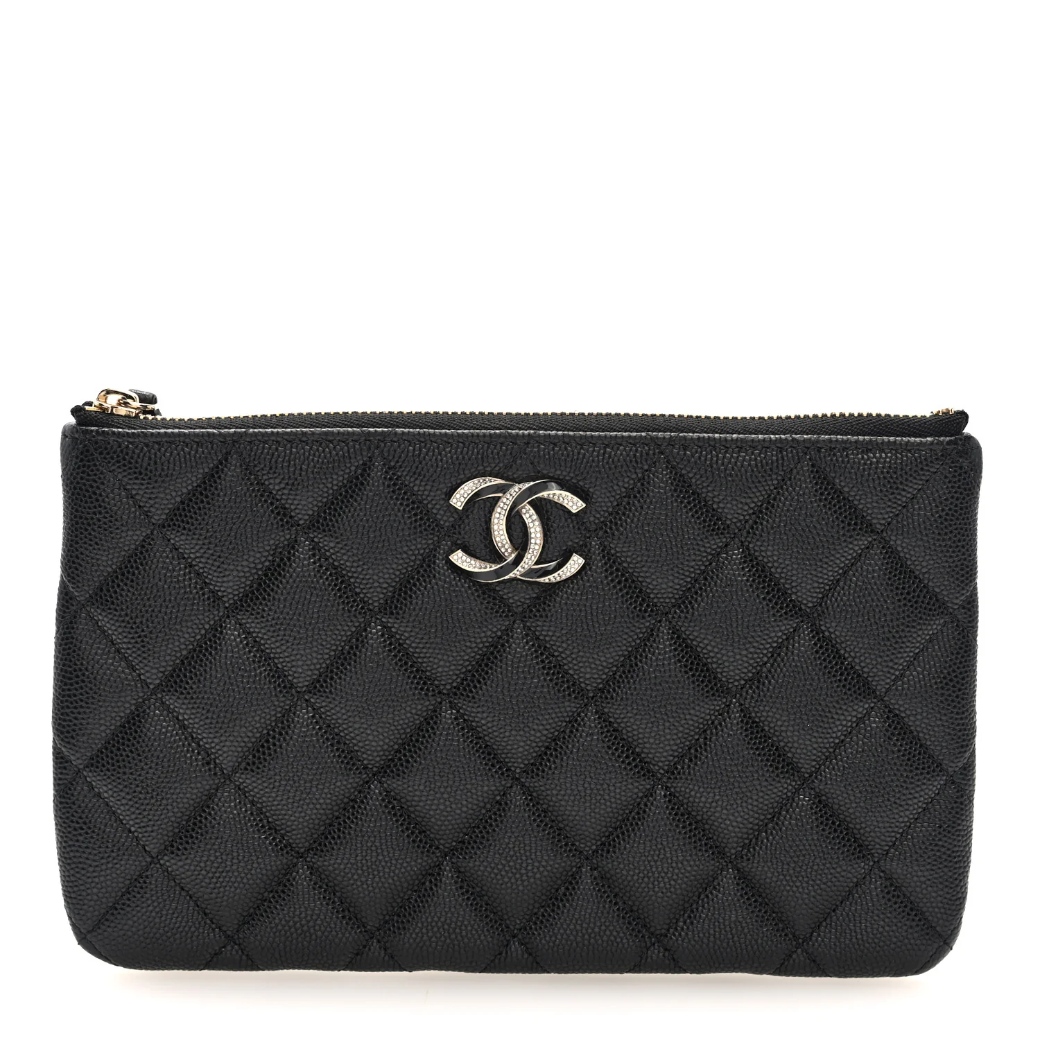 Caviar Quilted Crystal Enamel Cosmetic Case Black