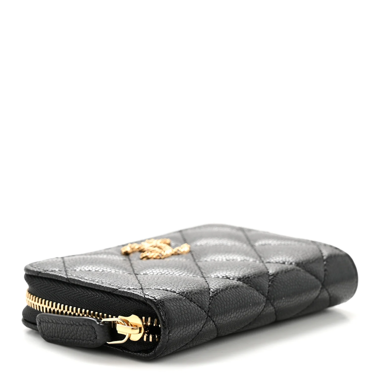 Caviar Quilted Crystal Zip Around Coin Purse Wallet Black - Image 4