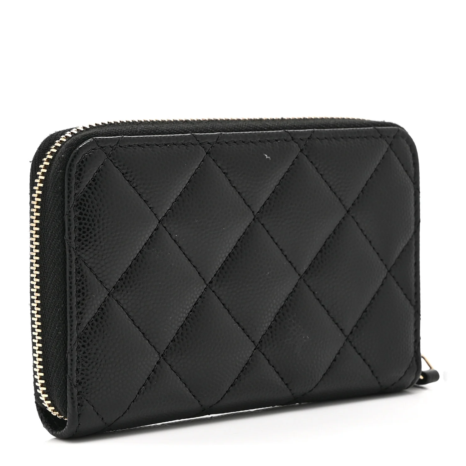 Caviar Quilted Crystal Zip Around Coin Purse Wallet Black - Image 2