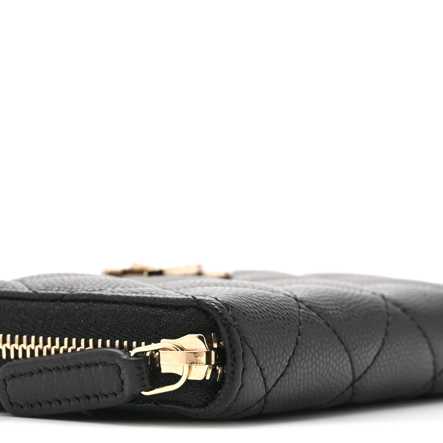 Caviar Quilted Crystal Zip Around Coin Purse Wallet Black - Image 7