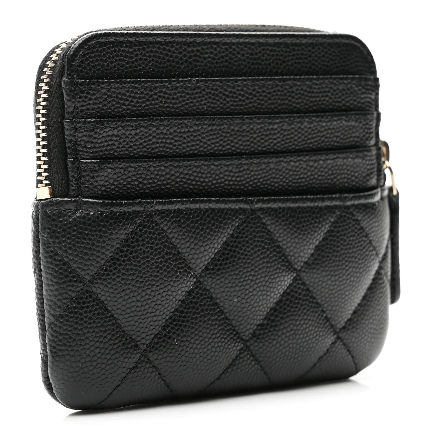 Caviar Quilted Crystal Zip Card Holder Wallet Black - Image 3