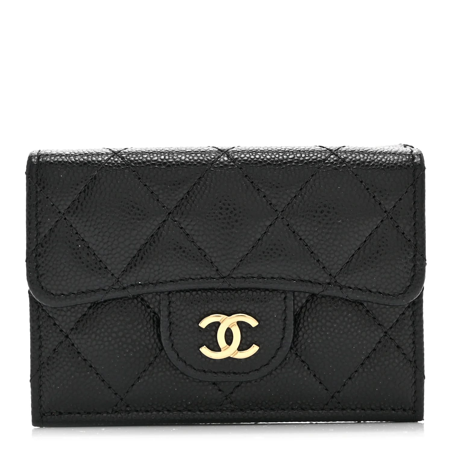 Caviar Quilted Double Flap Wallet Black