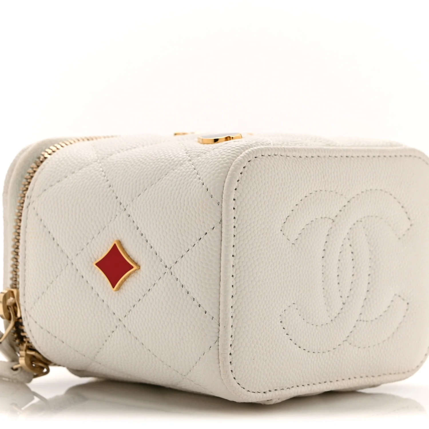 Caviar Quilted Enamel Coco Casino Mini Vanity Case With Chain White - Image 10