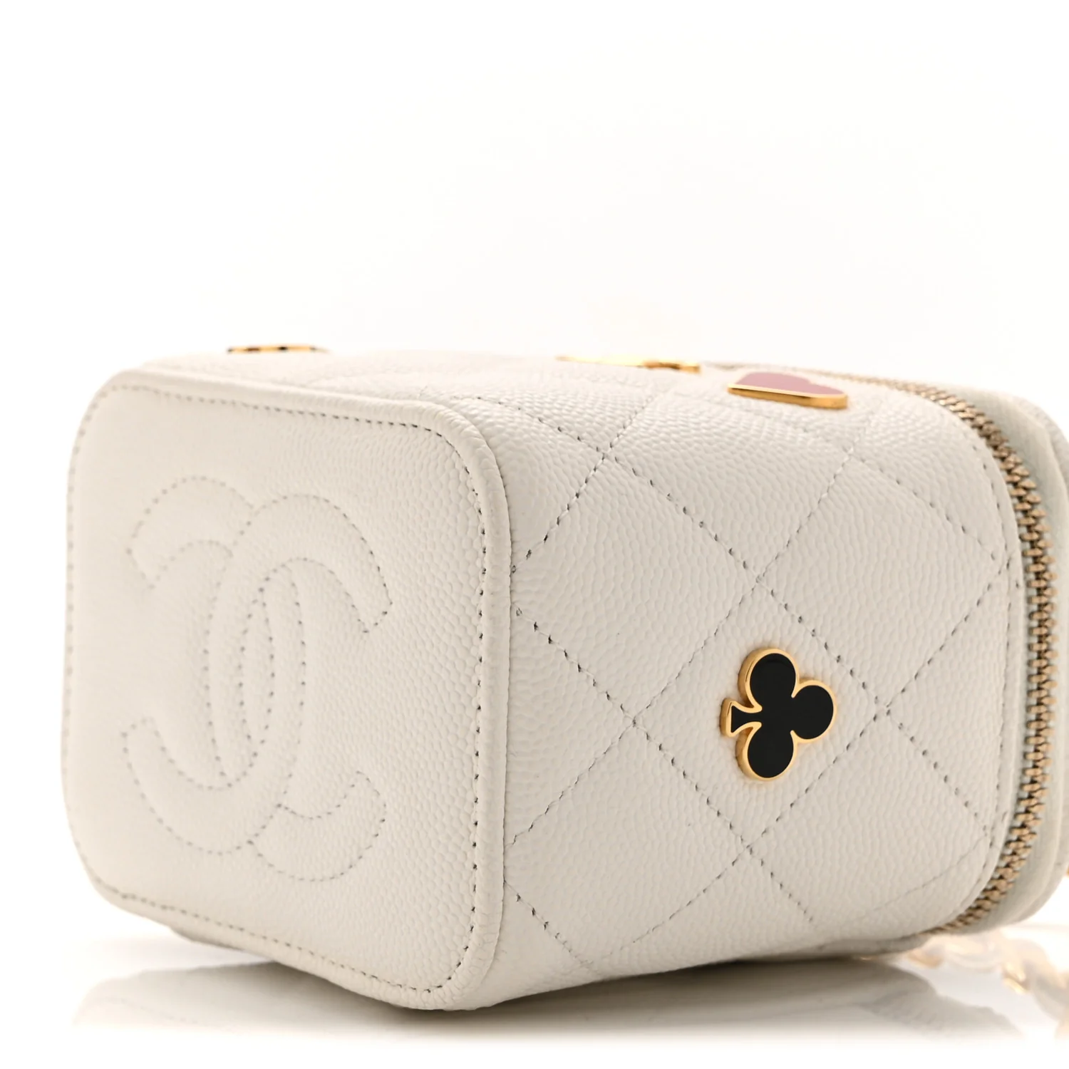 Caviar Quilted Enamel Coco Casino Mini Vanity Case With Chain White - Image 11
