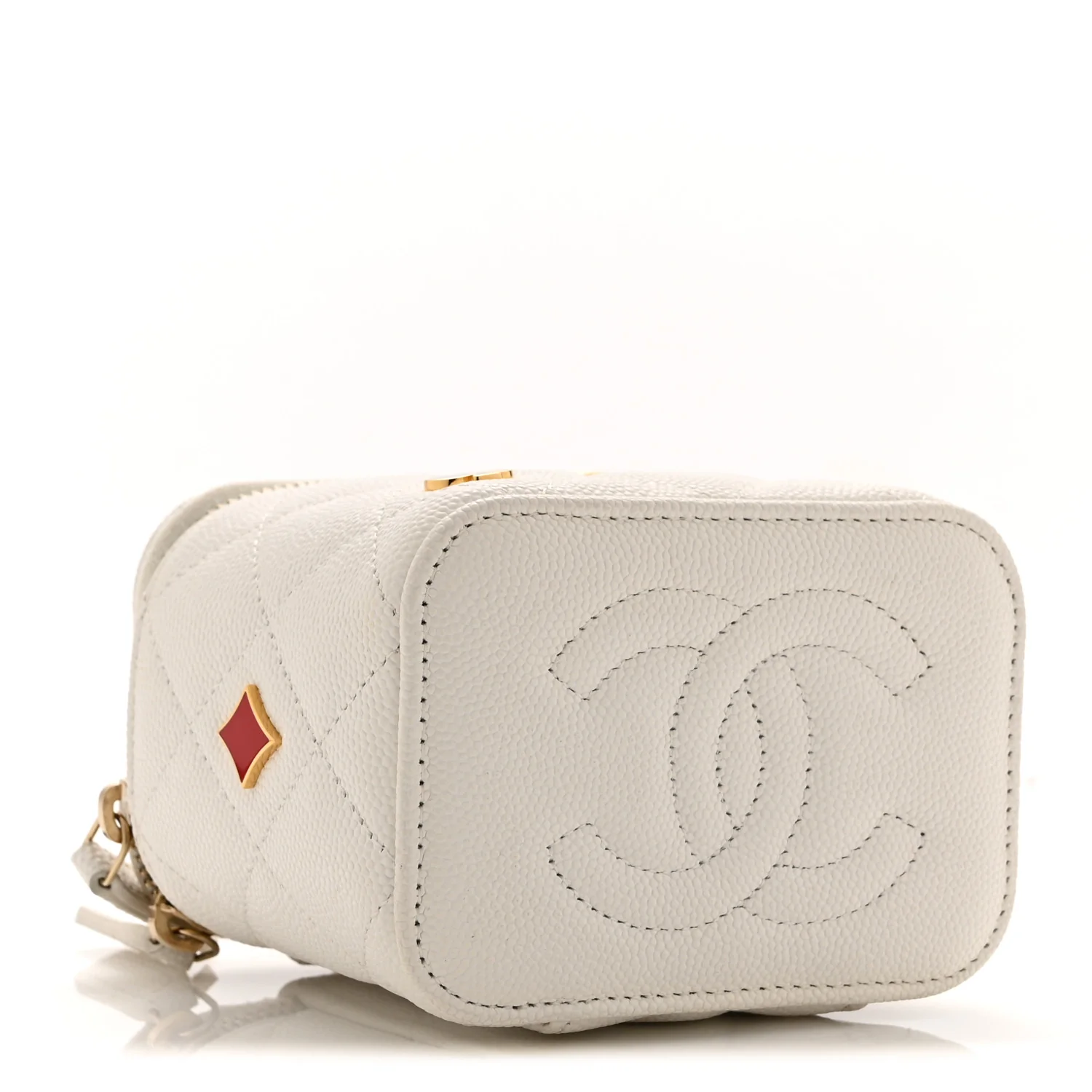 Caviar Quilted Enamel Coco Casino Mini Vanity Case With Chain White - Image 4